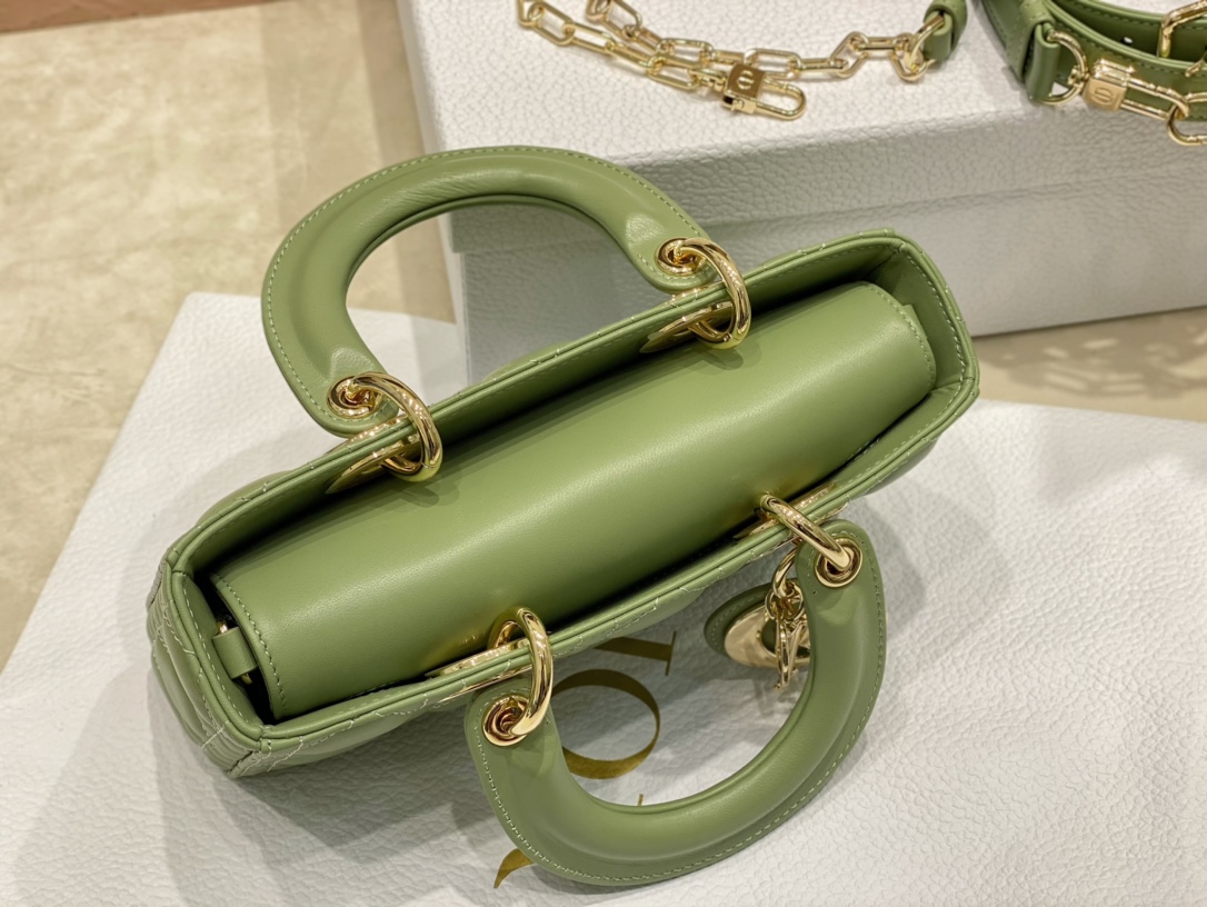[TOP] Christian Dior Soft Lambskin Lady D-Joy Bags 22cm - Green&GHW