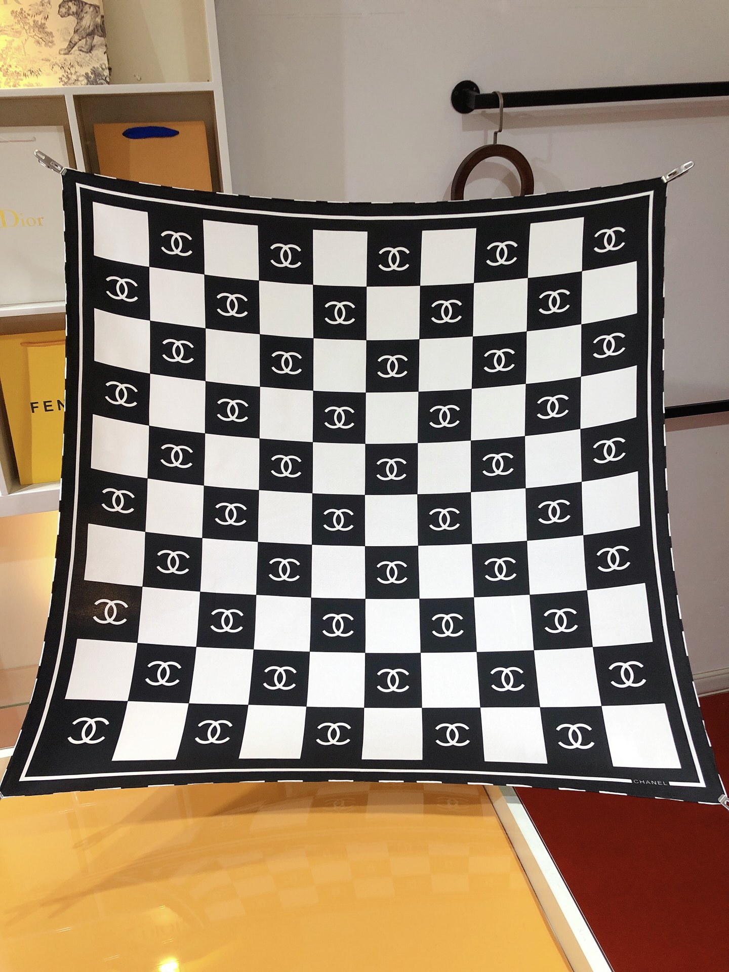 [TOP] CHANEL Checkerboard Silk Scarf 90 x 90 cm