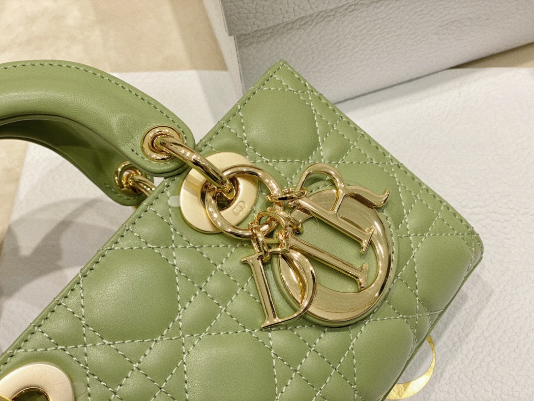 [TOP] Christian Dior Soft Lambskin Lady D-Joy Bags 22cm - Green&GHW