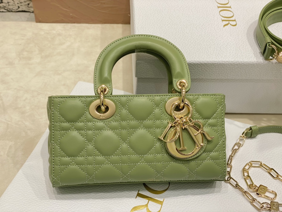 [TOP] Christian Dior Soft Lambskin Lady D-Joy Bags 22cm - Green&GHW