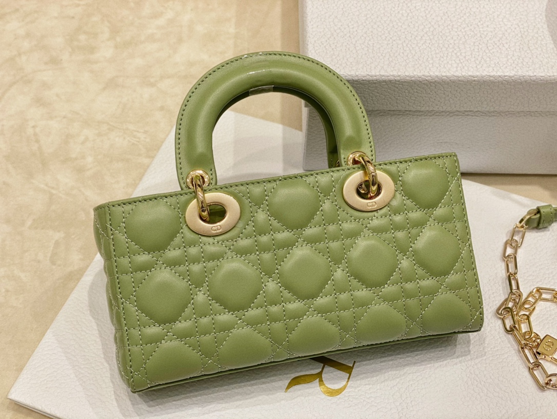 [TOP] Christian Dior Soft Lambskin Lady D-Joy Bags 22cm - Green&GHW