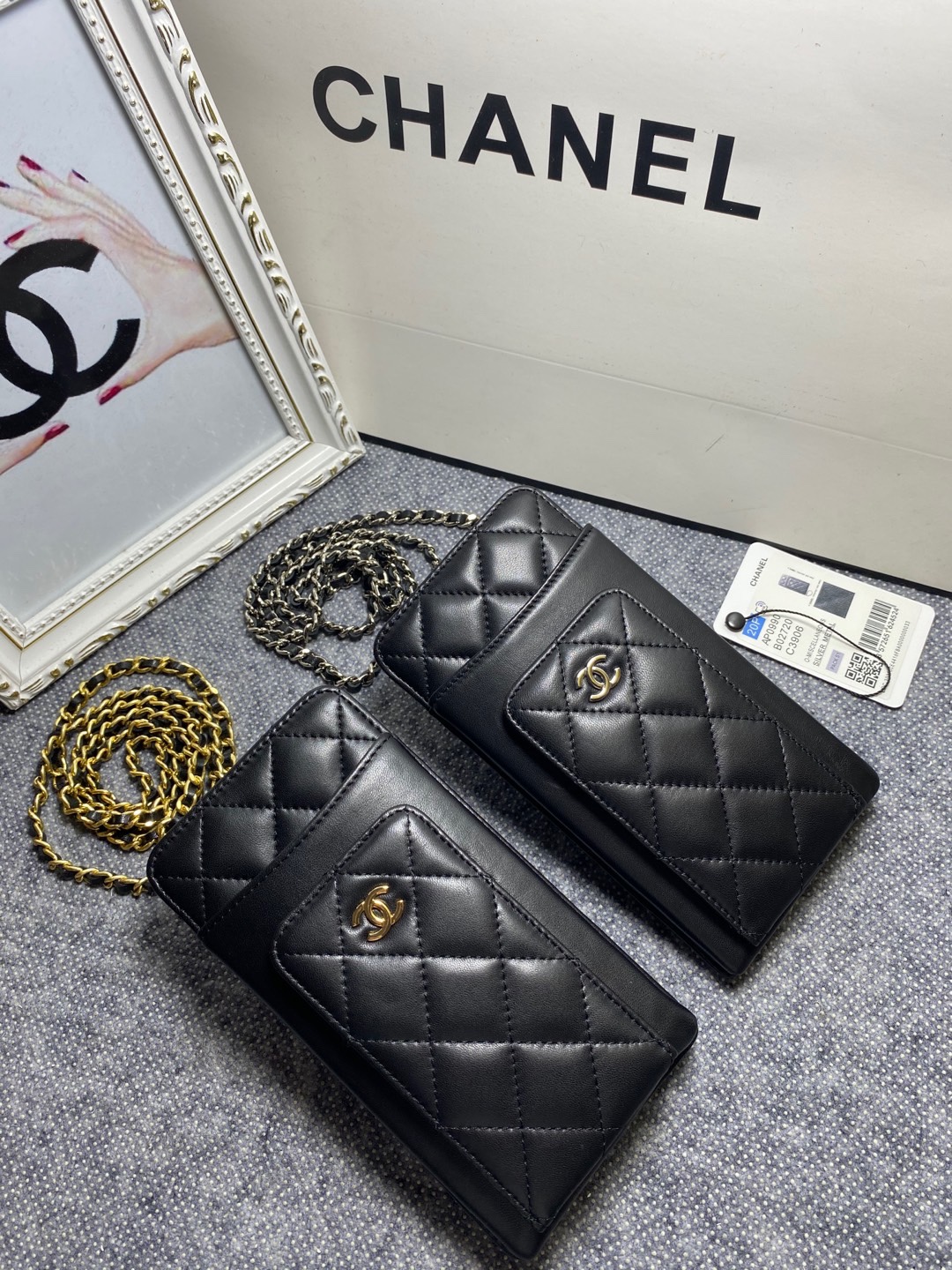 [TOP] CHANEL Lambskin Mobile Phone Bags 18.2*9*3cm - SHW&GHW - Black