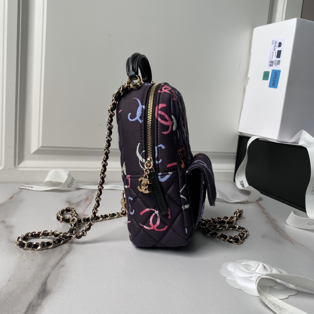 [TOP] CHANEL 24s Mini Graffiti Backpack 18×13×9cm - Black&GHW