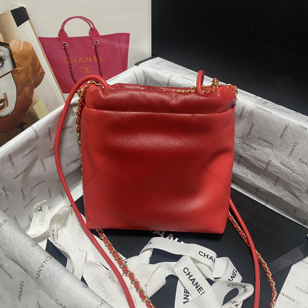 [TOP] CHANEL Chain Tote 22 Bags 19x20x6cm/35x37x7cm - Red&GHW