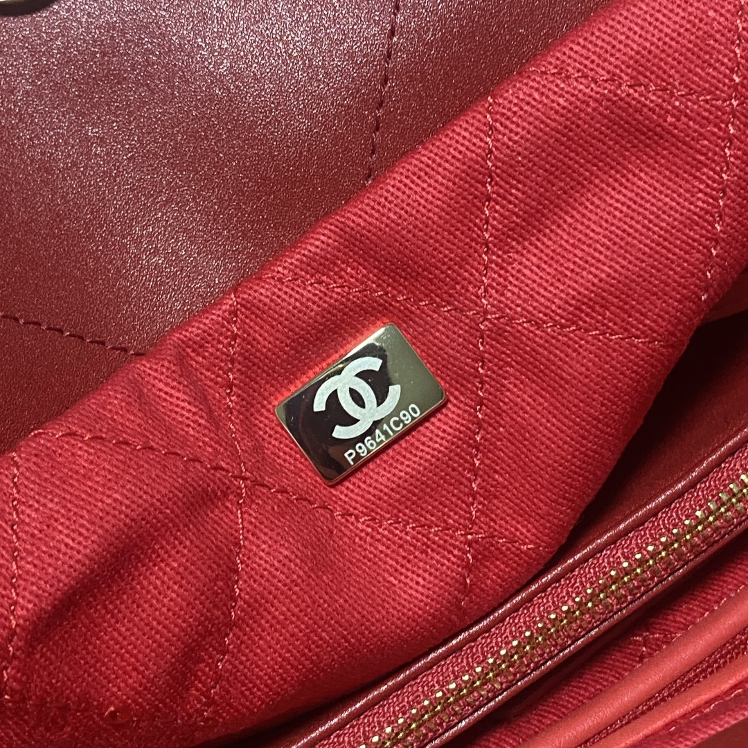 [TOP] CHANEL Chain Tote 22 Bags 19x20x6cm/35x37x7cm - Red&GHW