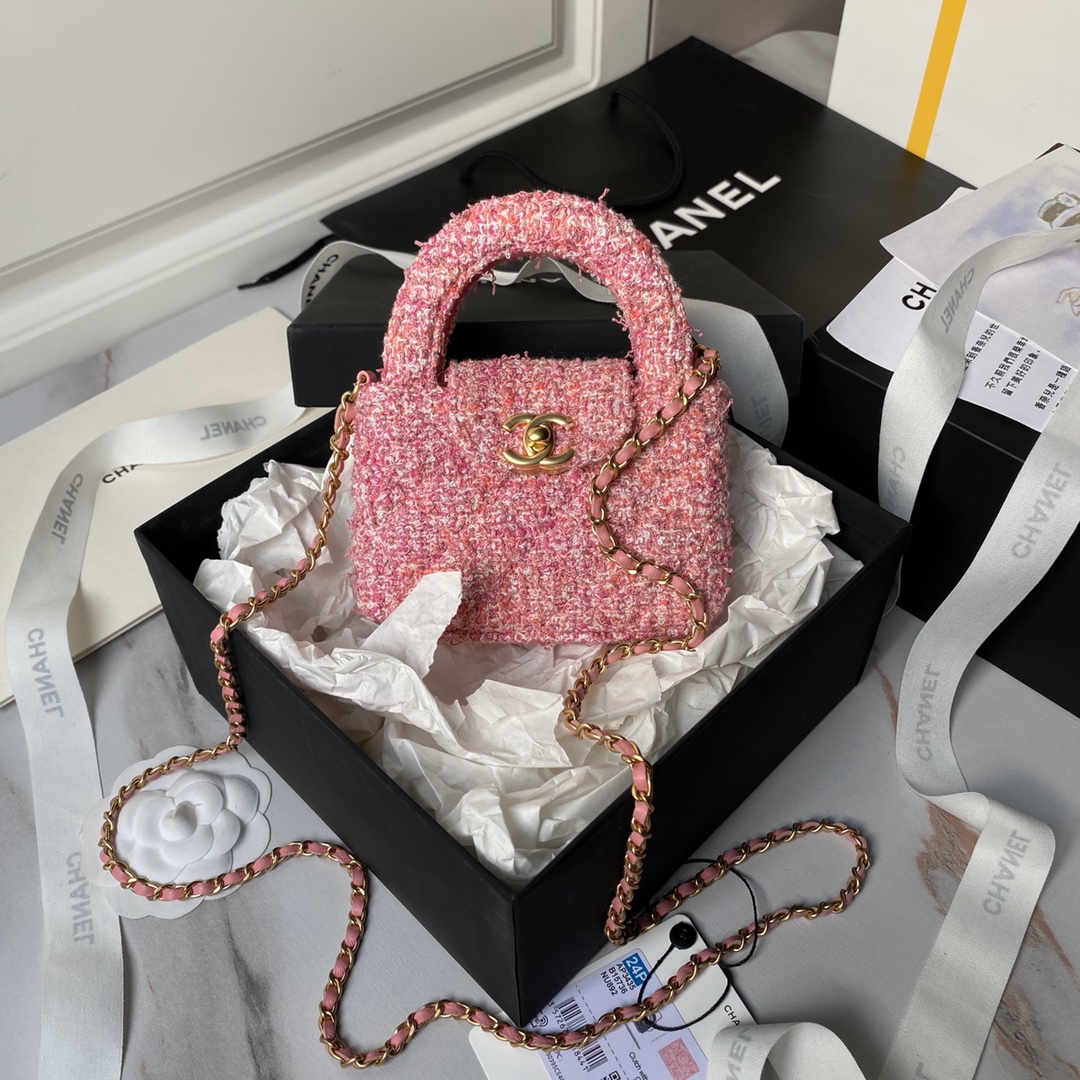 [TOP] CHANEL 24p Woolen Handbags - 12cm/19cm - GHW&Rose Red