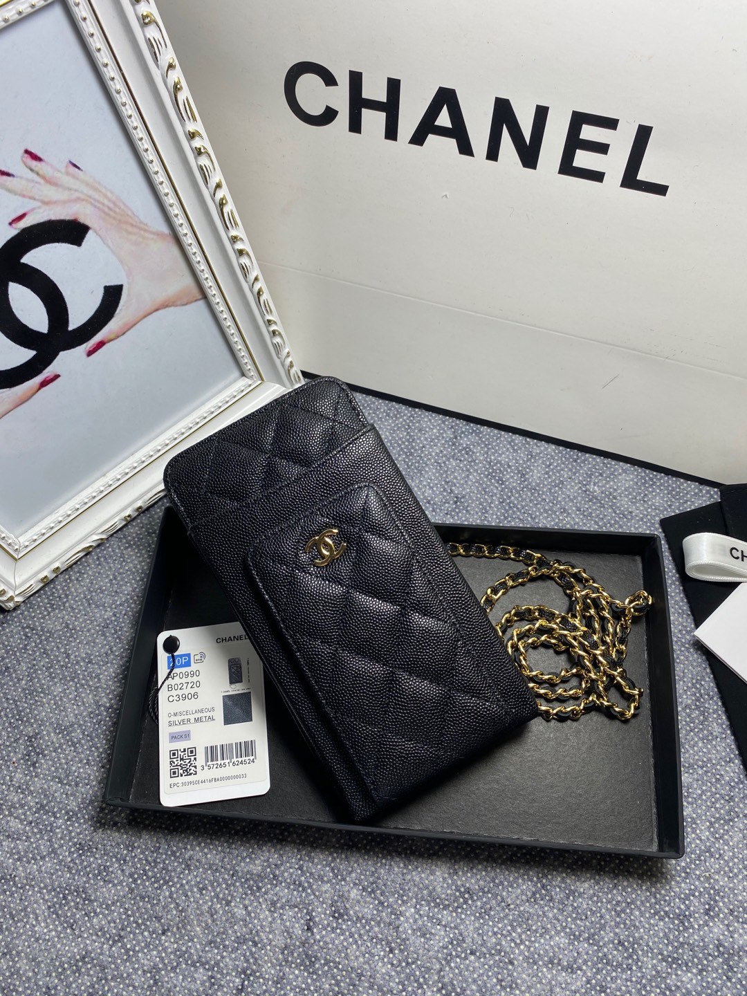 [TOP] CHANEL Caviar Mobile Phone Bags 18.2*9*3cm - SHW&GHW - Black