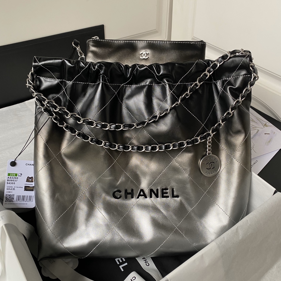 [TOP] CHANEL Gradient Shiny 22 Bags 35x37x7cm/39×42×8cm - Black Paired With Silver&SHW