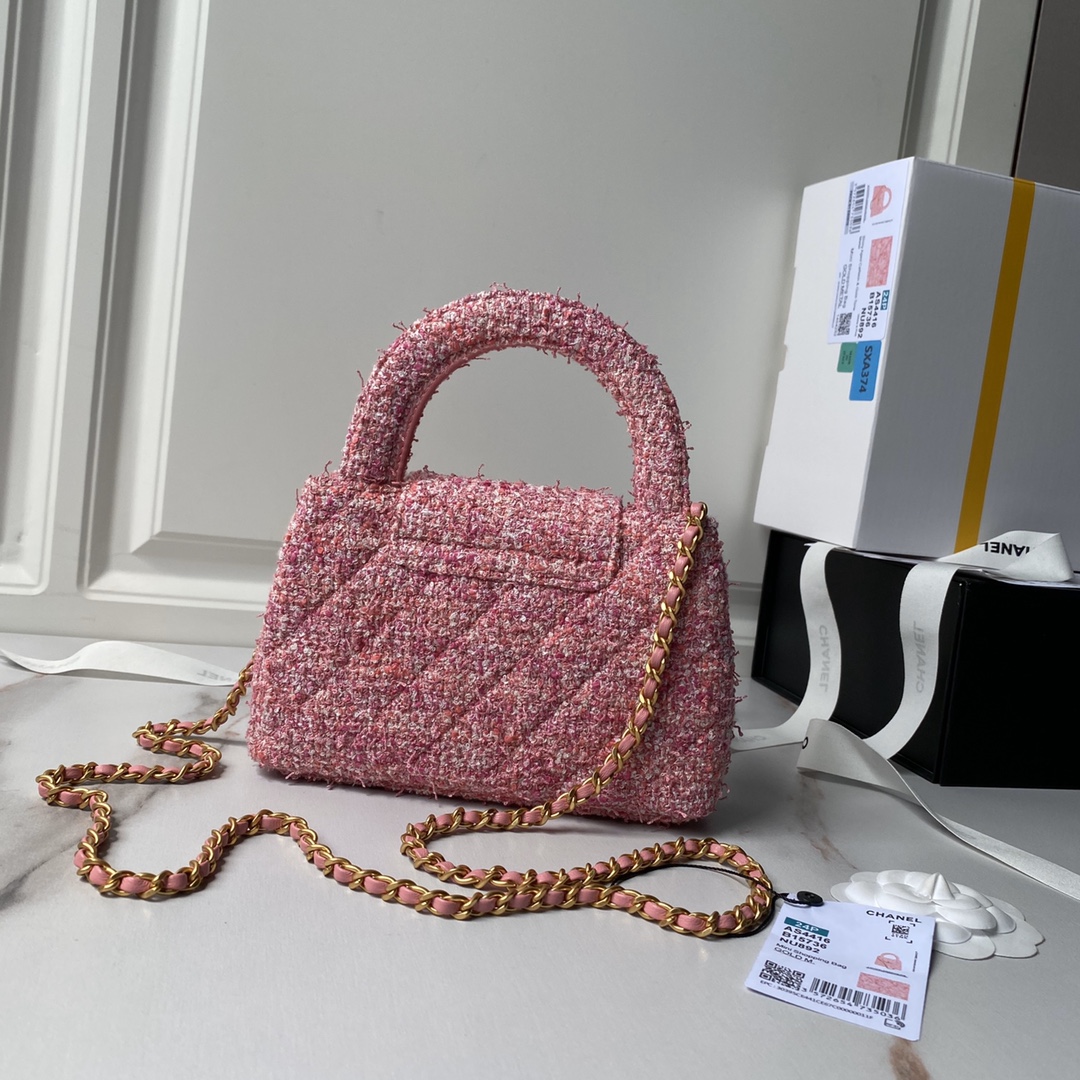 [TOP] CHANEL 24p Woolen Handbags - 12cm/19cm - GHW&Rose Red