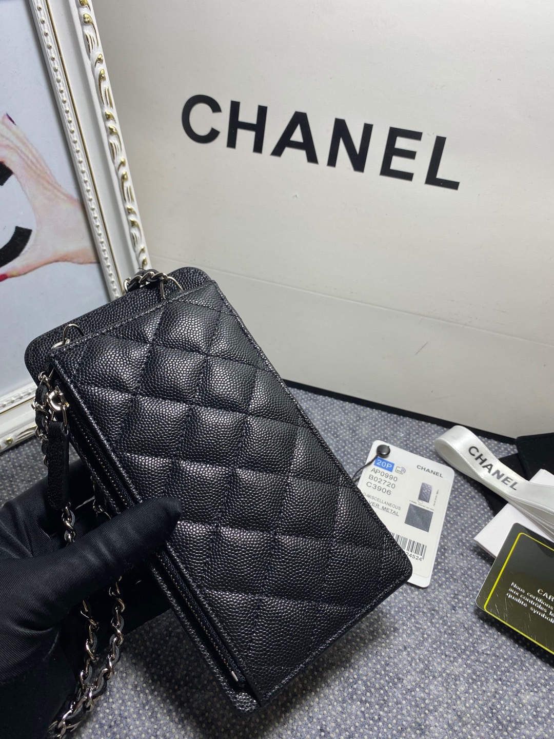 [TOP] CHANEL Caviar Mobile Phone Bags 18.2*9*3cm - SHW&GHW - Black