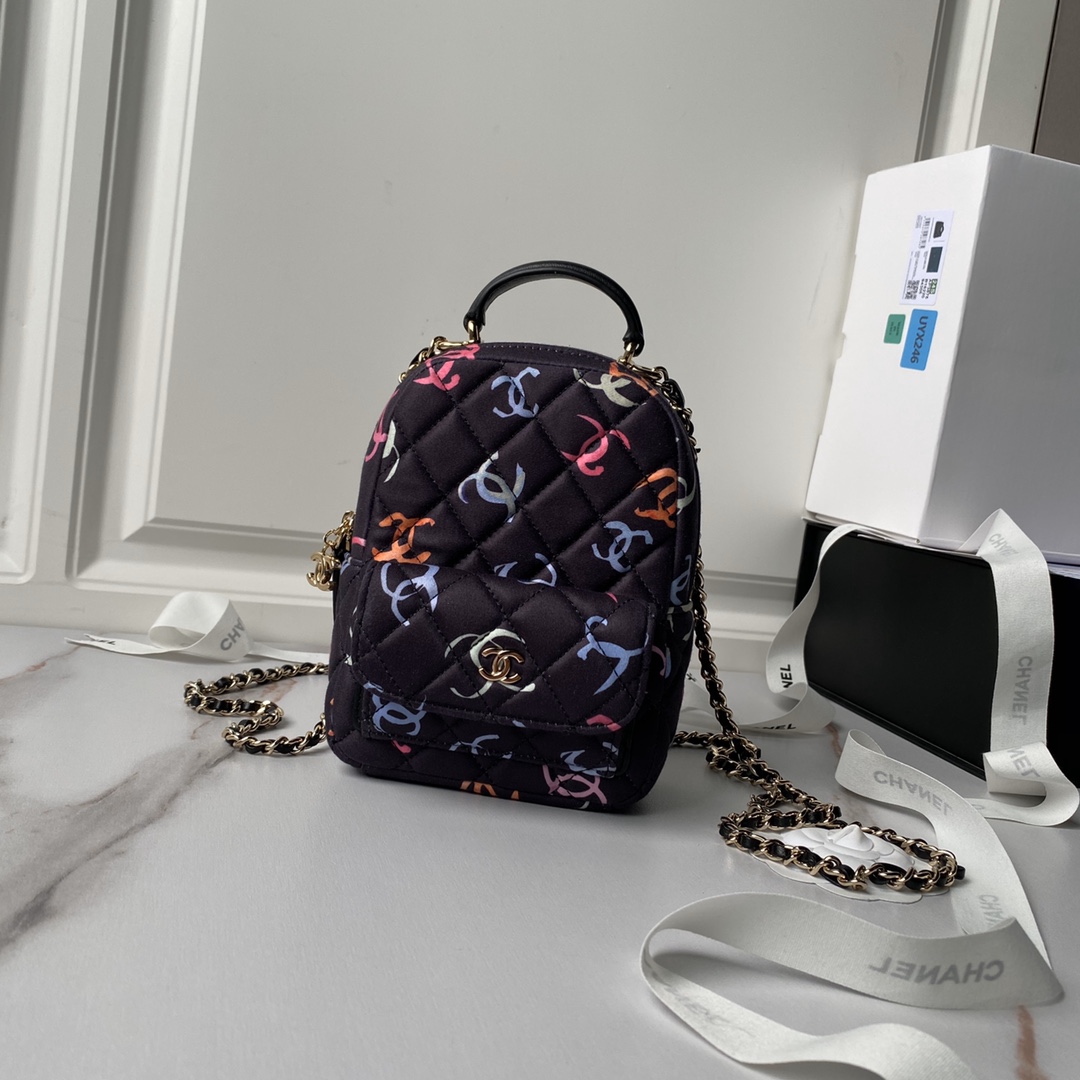 [TOP] CHANEL 24s Mini Graffiti Backpack 18×13×9cm - Black&GHW