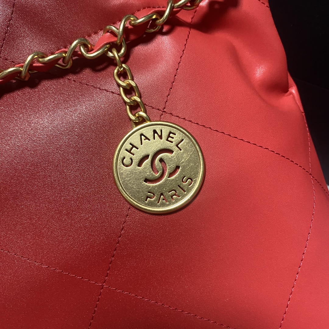 [TOP] CHANEL Chain Tote 22 Bags 19x20x6cm/35x37x7cm - Red&GHW