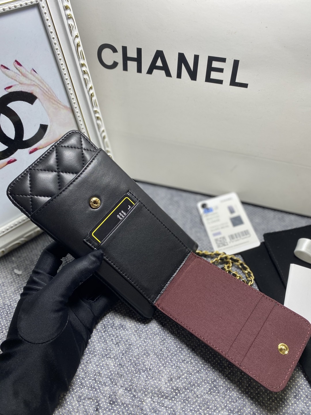 [TOP] CHANEL Lambskin Mobile Phone Bags 18.2*9*3cm - SHW&GHW - Black