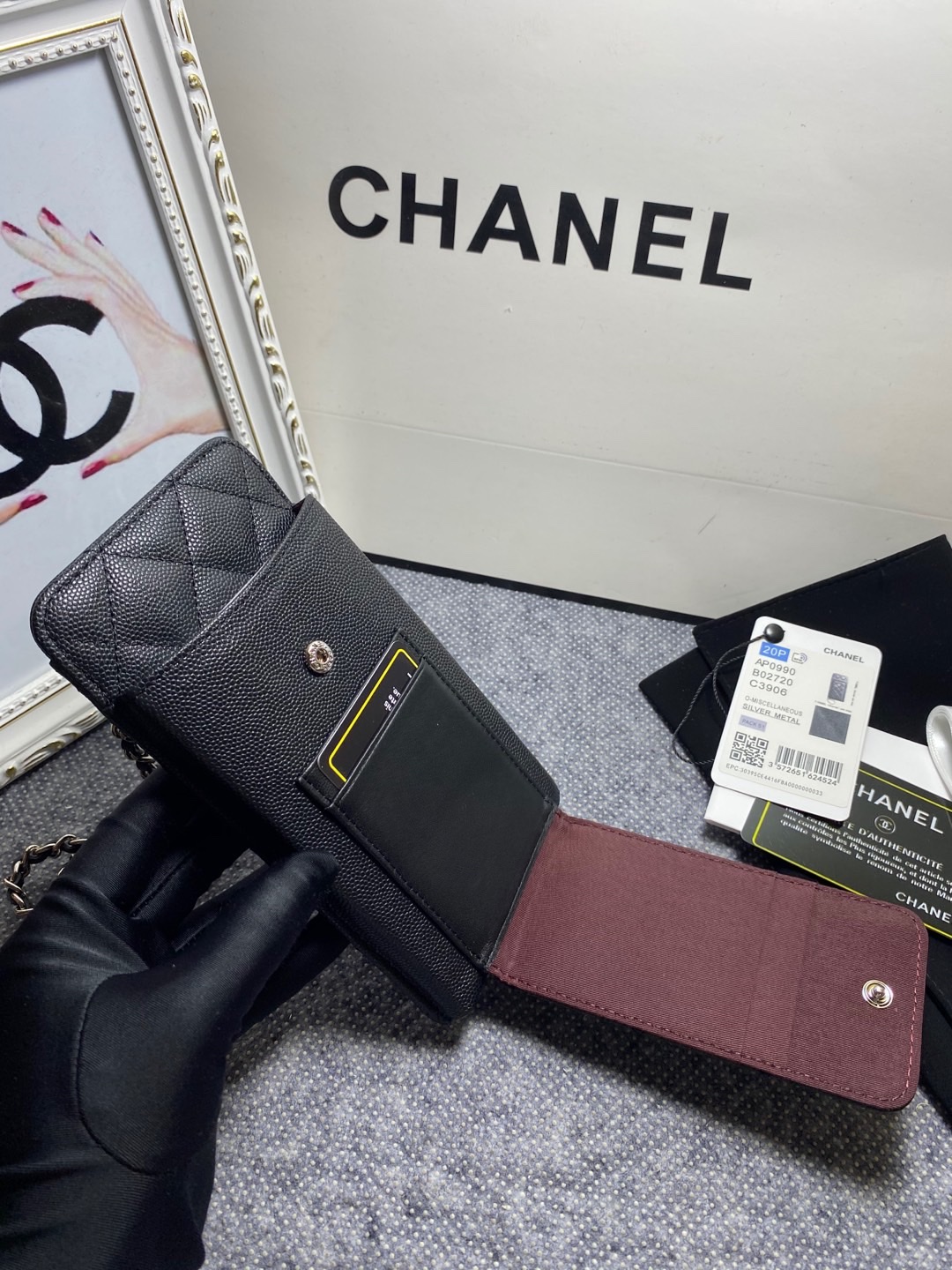 [TOP] CHANEL Caviar Mobile Phone Bags 18.2*9*3cm - SHW&GHW - Black