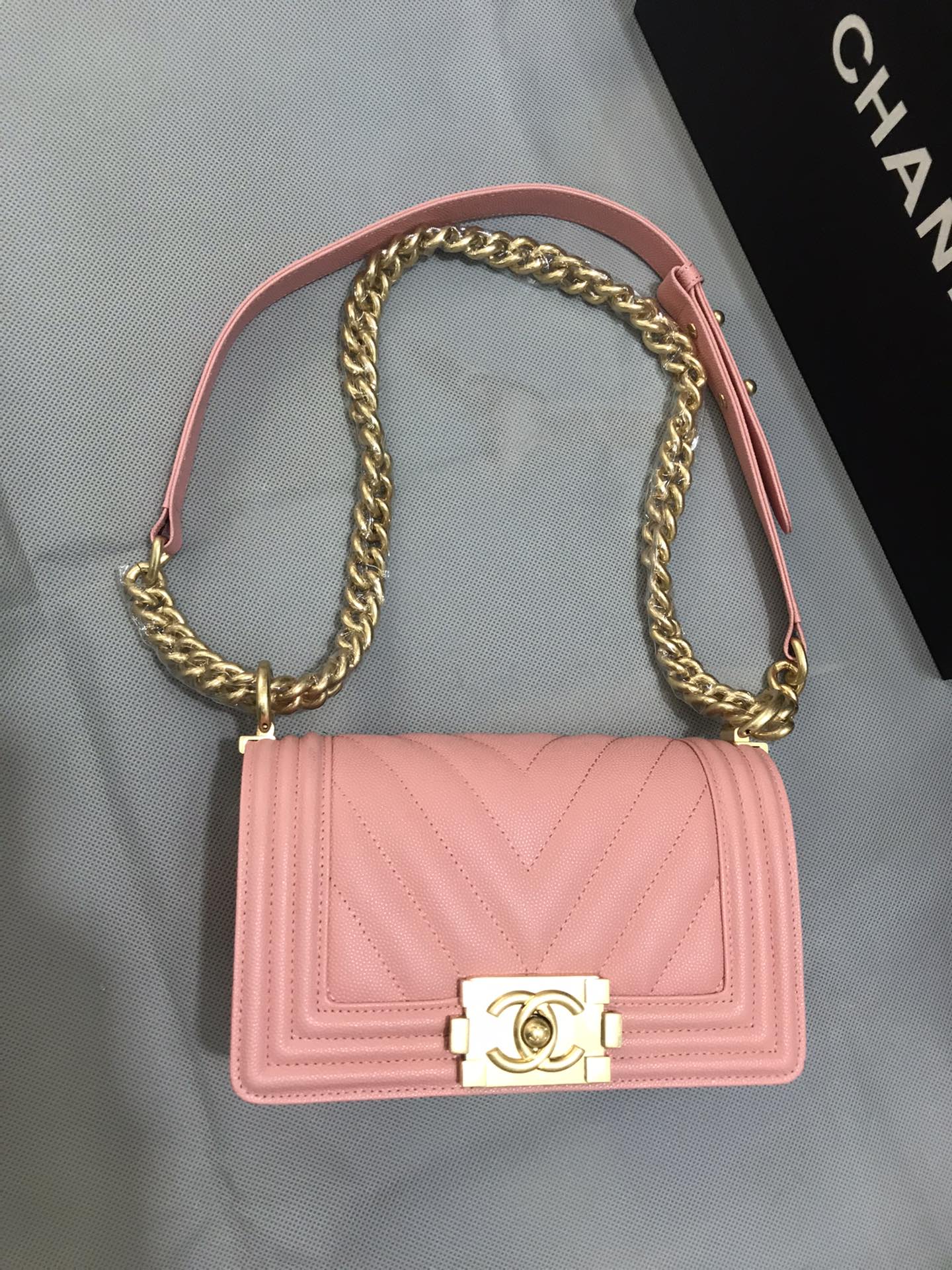 [TOP] CHANEL Fine Ball Shaped Caviar Le Boy Bags 20cm/25cm - Pink & GHW
