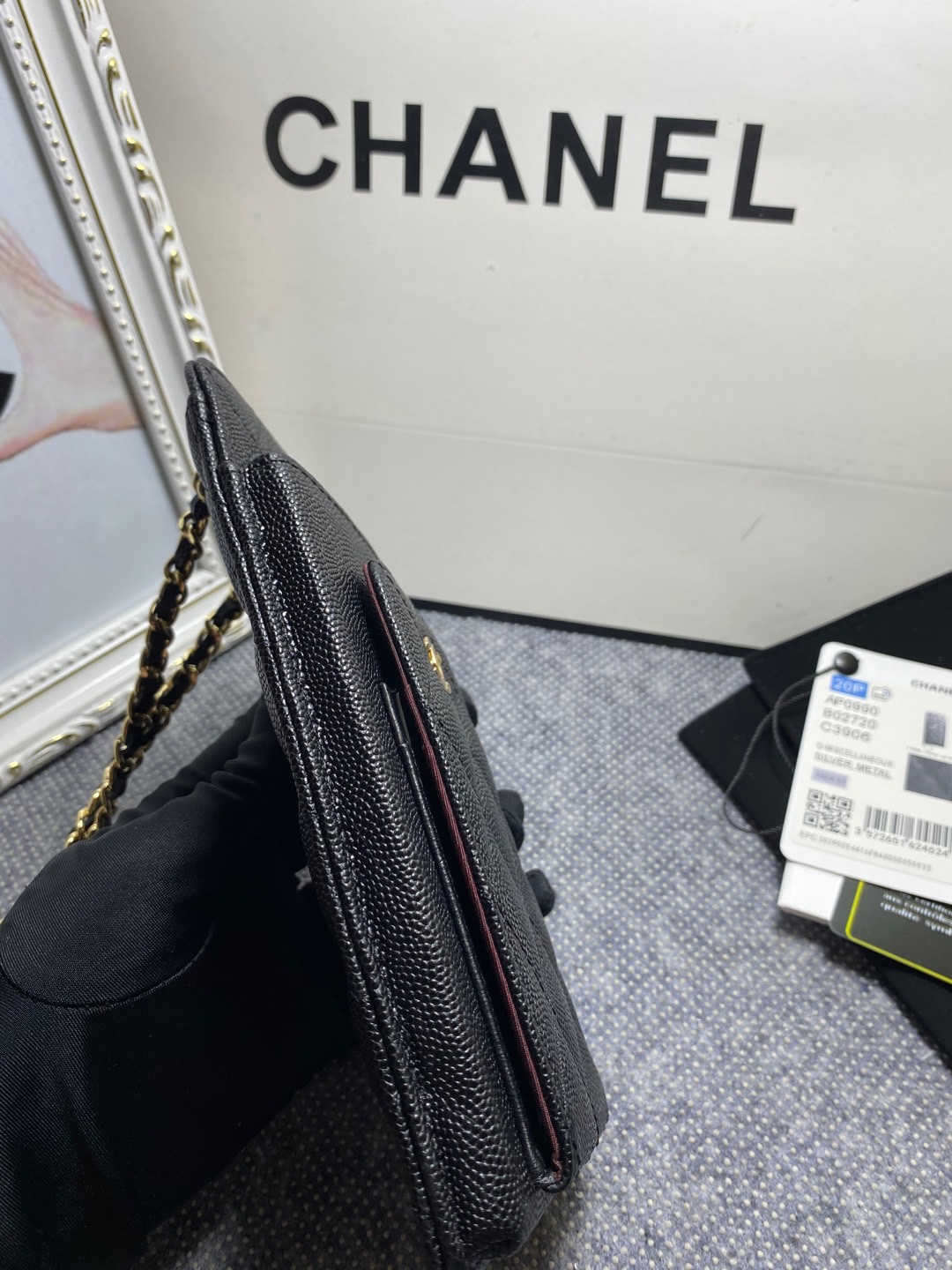 [TOP] CHANEL Caviar Mobile Phone Bags 18.2*9*3cm - SHW&GHW - Black
