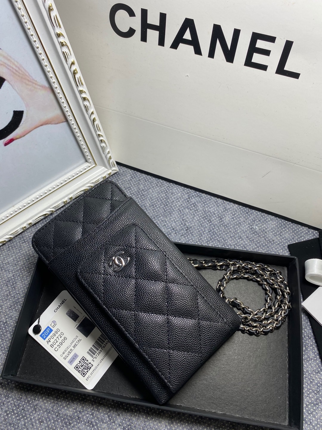 [TOP] CHANEL Caviar Mobile Phone Bags 18.2*9*3cm - SHW&GHW - Black
