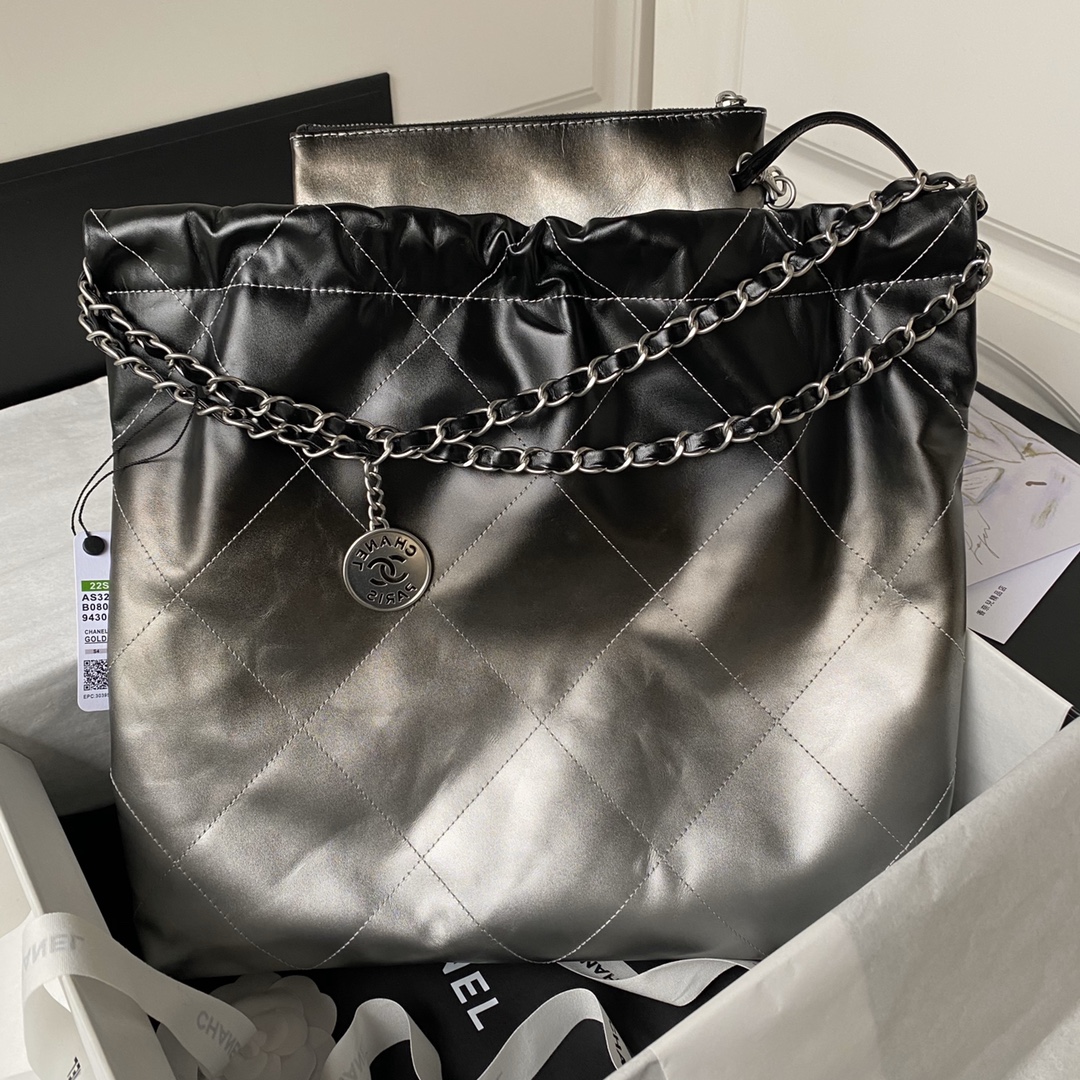 [TOP] CHANEL Gradient Shiny 22 Bags 35x37x7cm/39×42×8cm - Black Paired With Silver&SHW