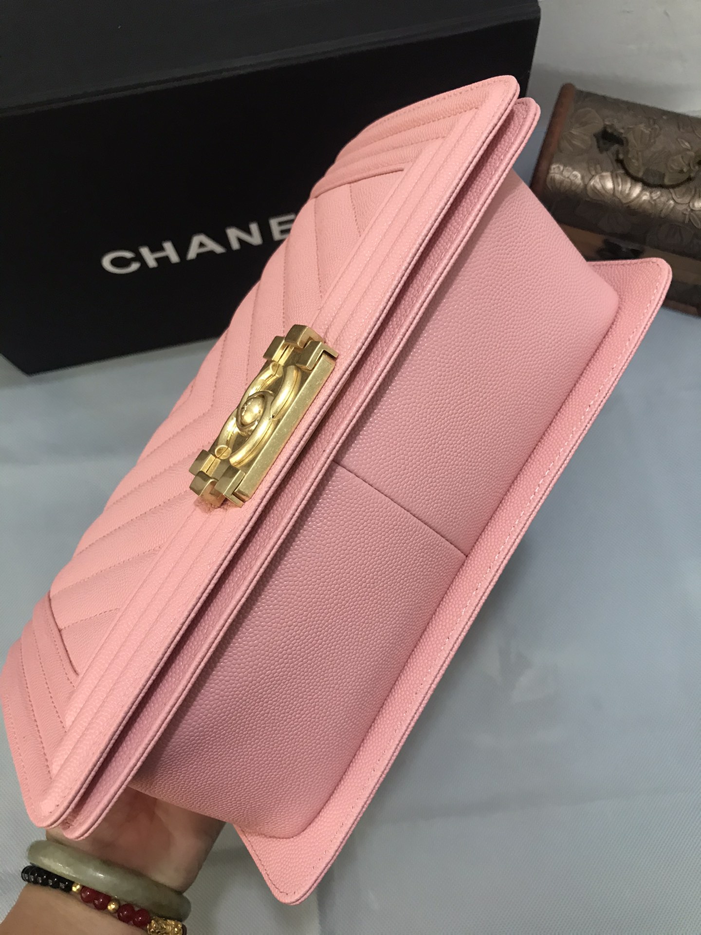 [TOP] CHANEL Fine Ball Shaped Caviar Le Boy Bags 20cm/25cm - Pink & GHW