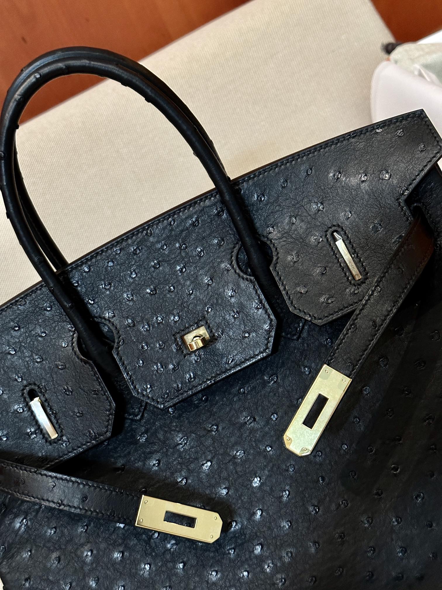 [TOP] HERMES Ostrich Skin Birkin Bags 35cm - Black&GHW
