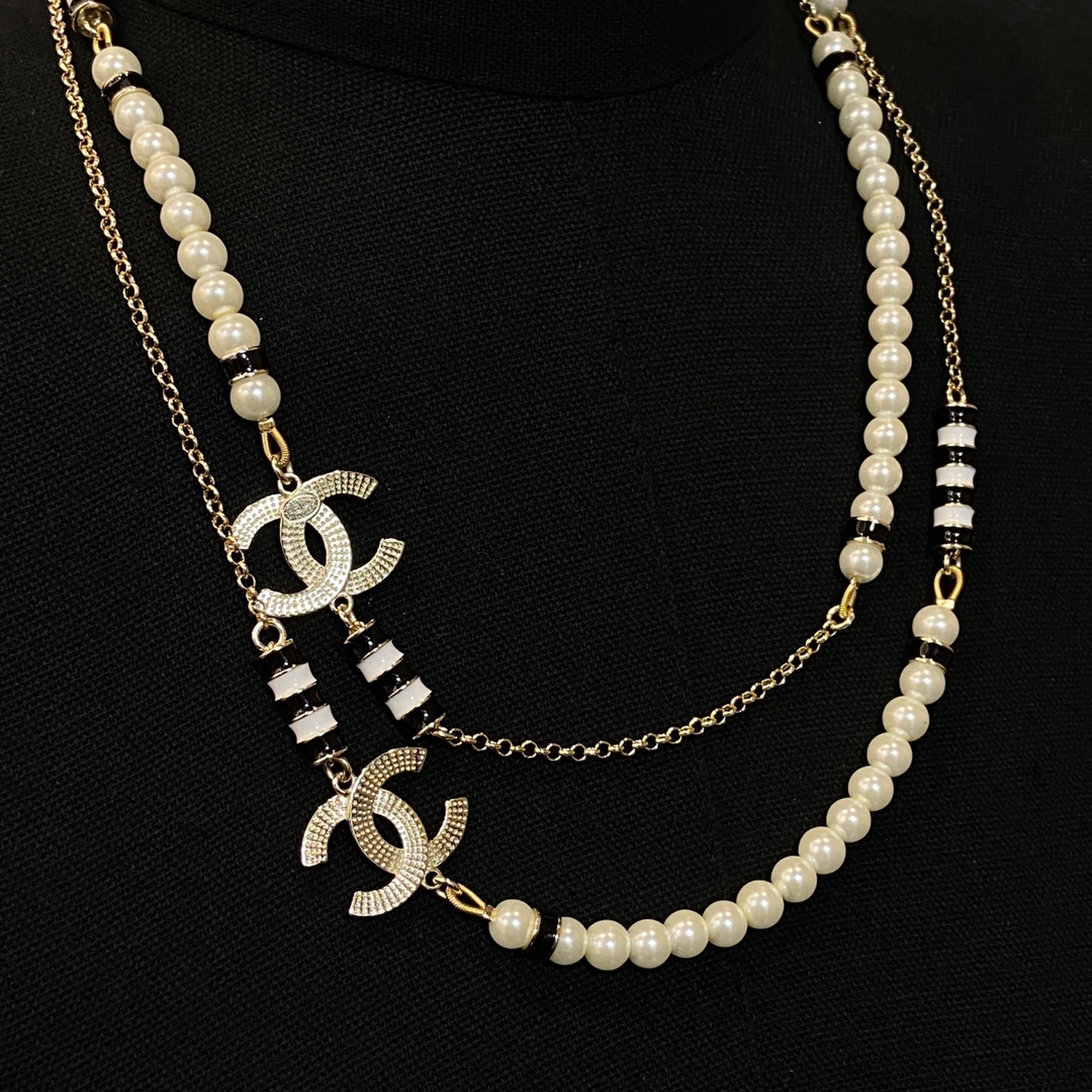 [TOP] CHANEL CC Sweater Chain with Pearl - Silver&Gold