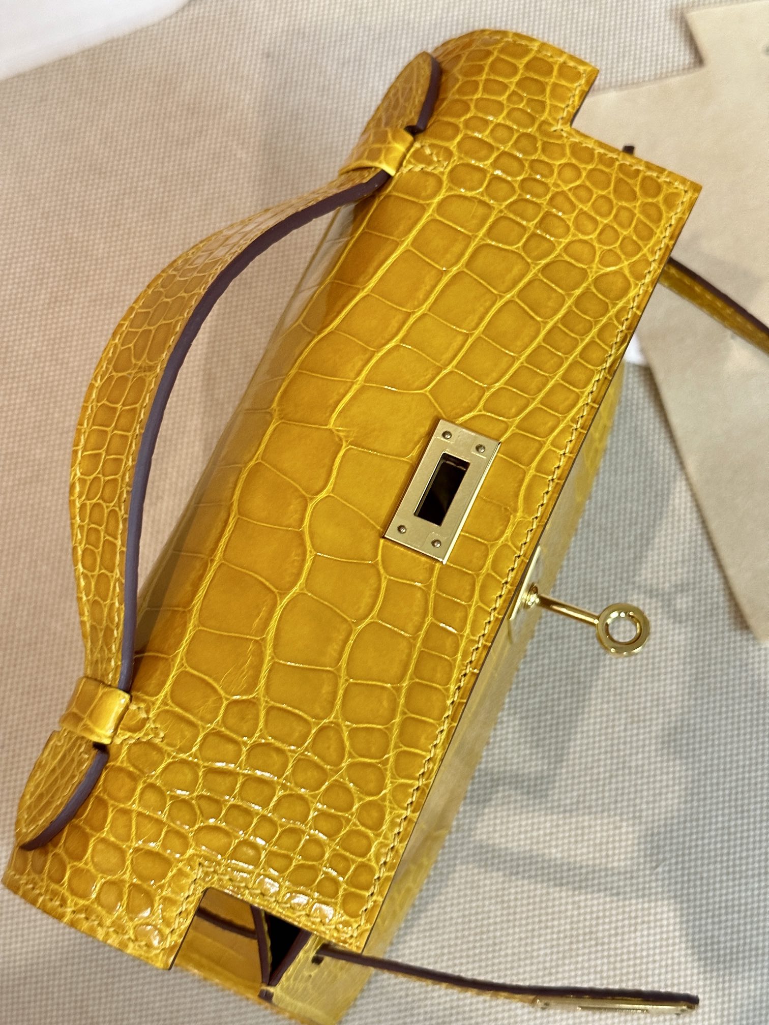 [TOP] HERMES Crocodile Skin Mini Kelly Bags - Jaune Ambre - GHW
