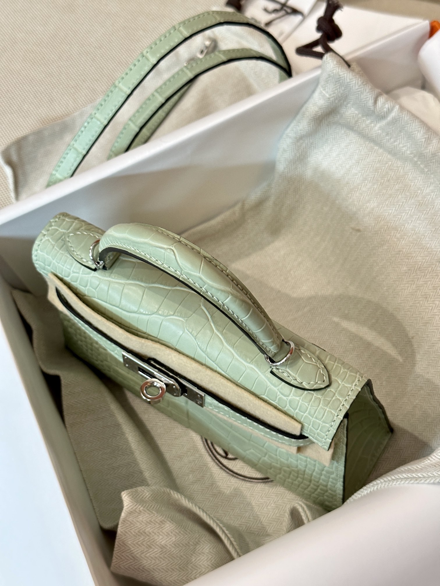 [TOP] HERMES Crocodile Skin Mini Kelly Bags - Menthe - SHW