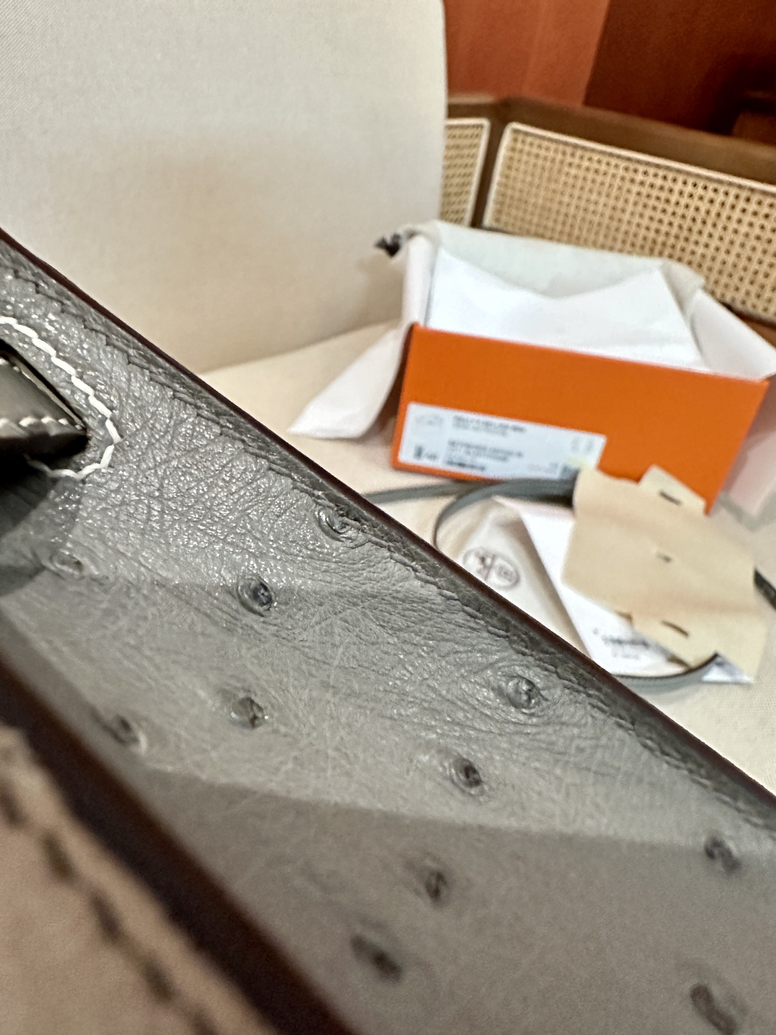 [TOP] HERMES Ostrich Skin Mini Kelly Bags - Gris Asphalt Paired With Beton - GHW