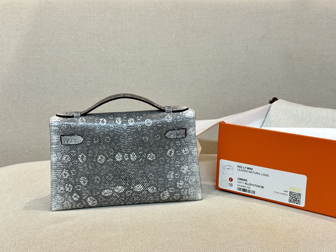 [TOP] HERMES Lizard Skin Mini Kelly Bags 22CM - SHW
