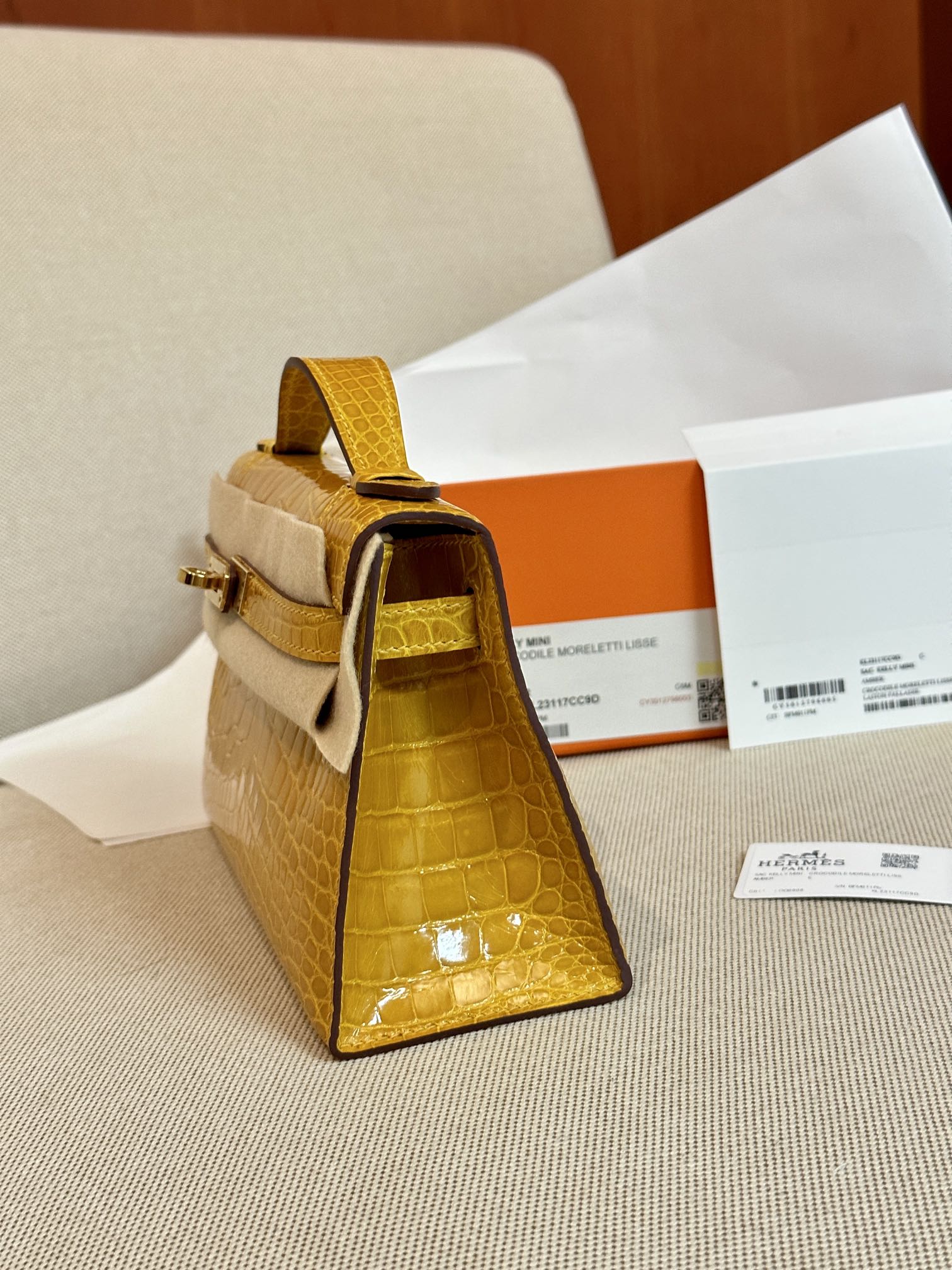 [TOP] HERMES Crocodile Skin Mini Kelly Bags - Jaune Ambre - GHW