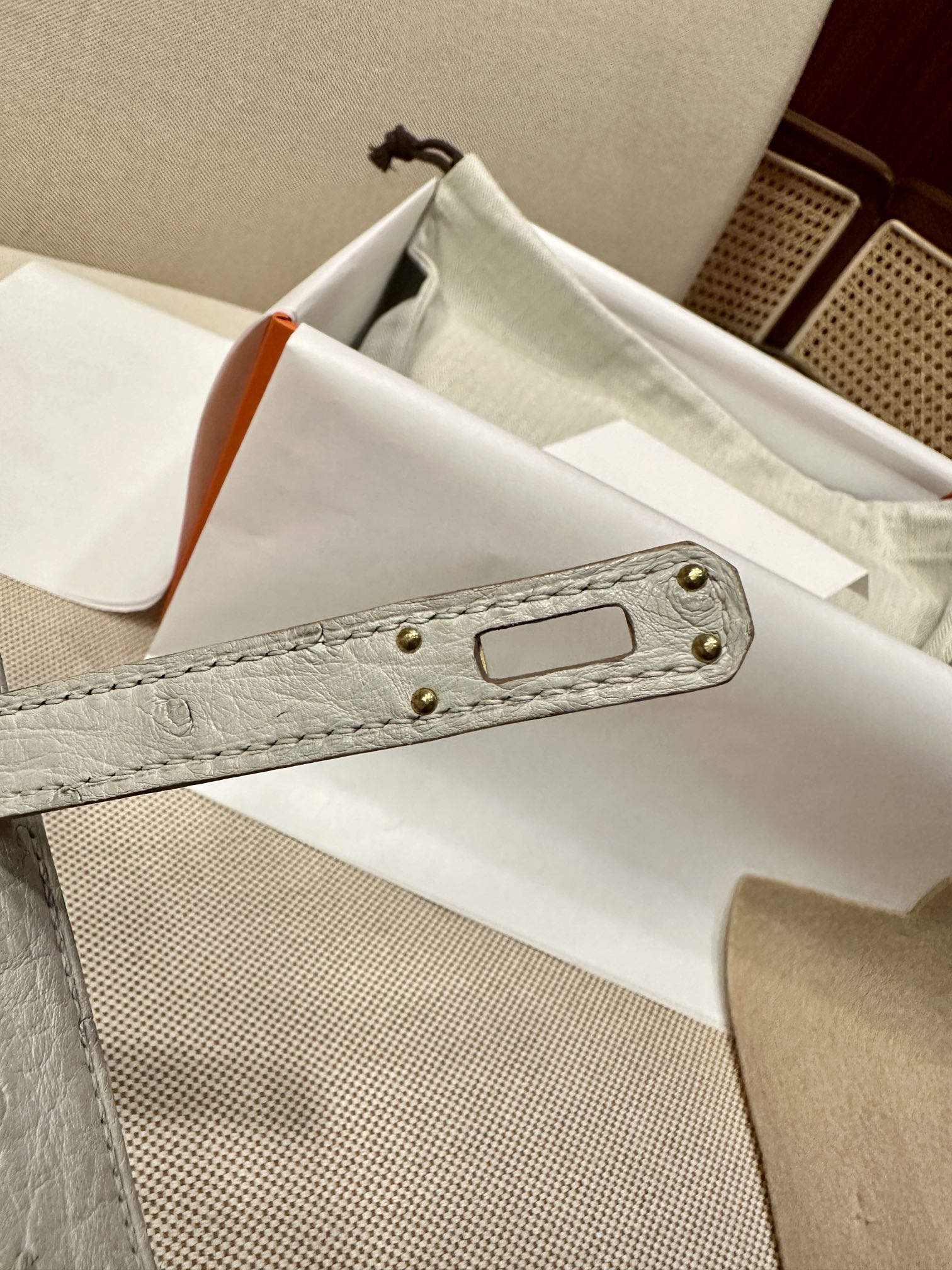 [TOP] HERMES Ostrich Skin Mini Kelly Bags - Gris Perle - GHW