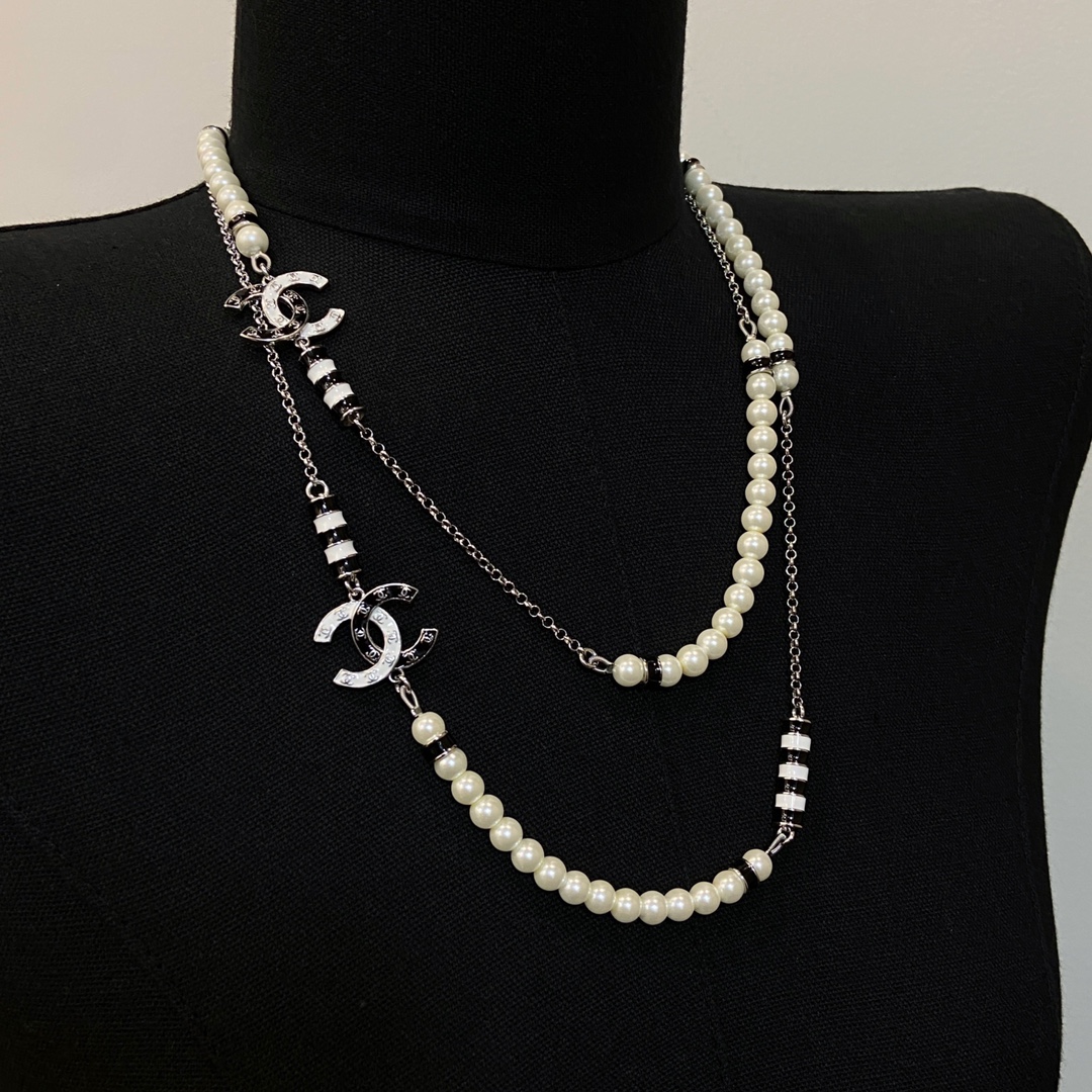 [TOP] CHANEL CC Sweater Chain with Pearl - Silver&Gold