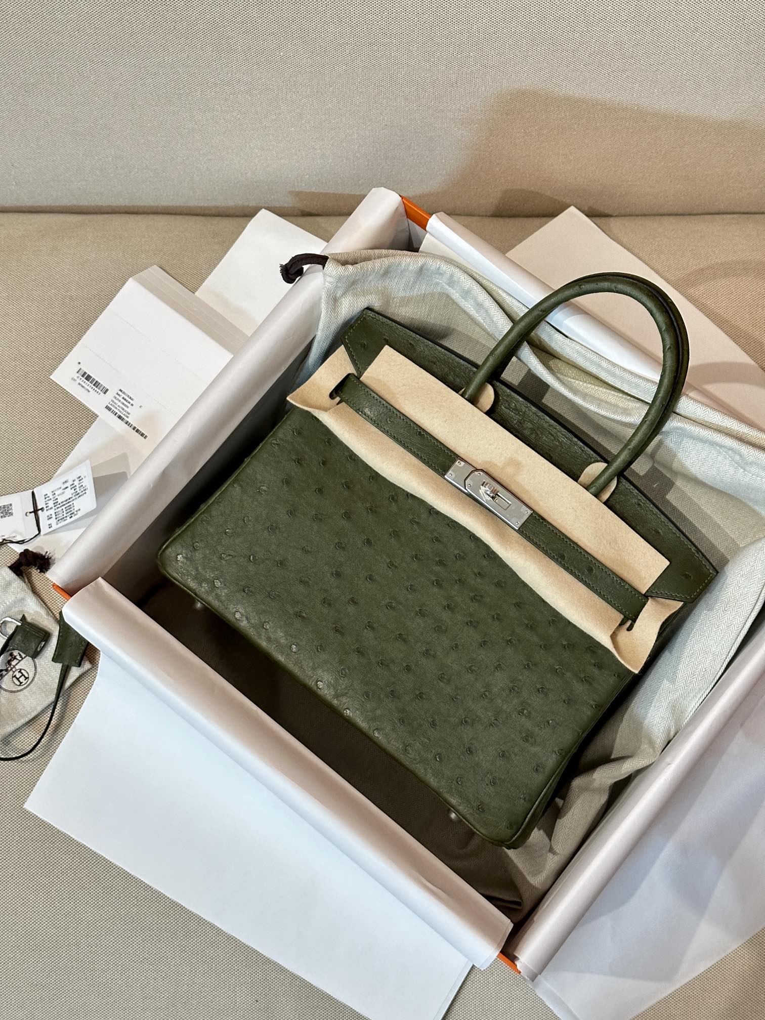 [TOP] HERMES Ostrich Skin Birkin Bags 30cm - Olive Green & SHW