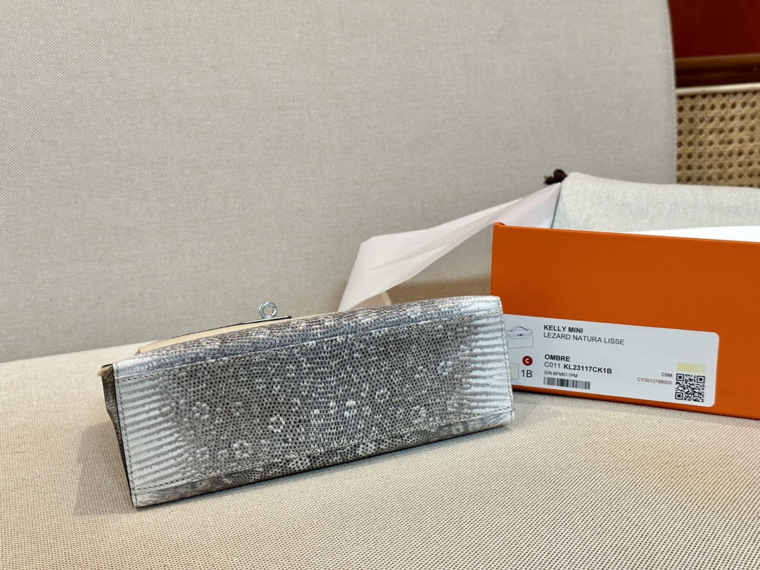 [TOP] HERMES Lizard Skin Mini Kelly Bags 22CM - SHW