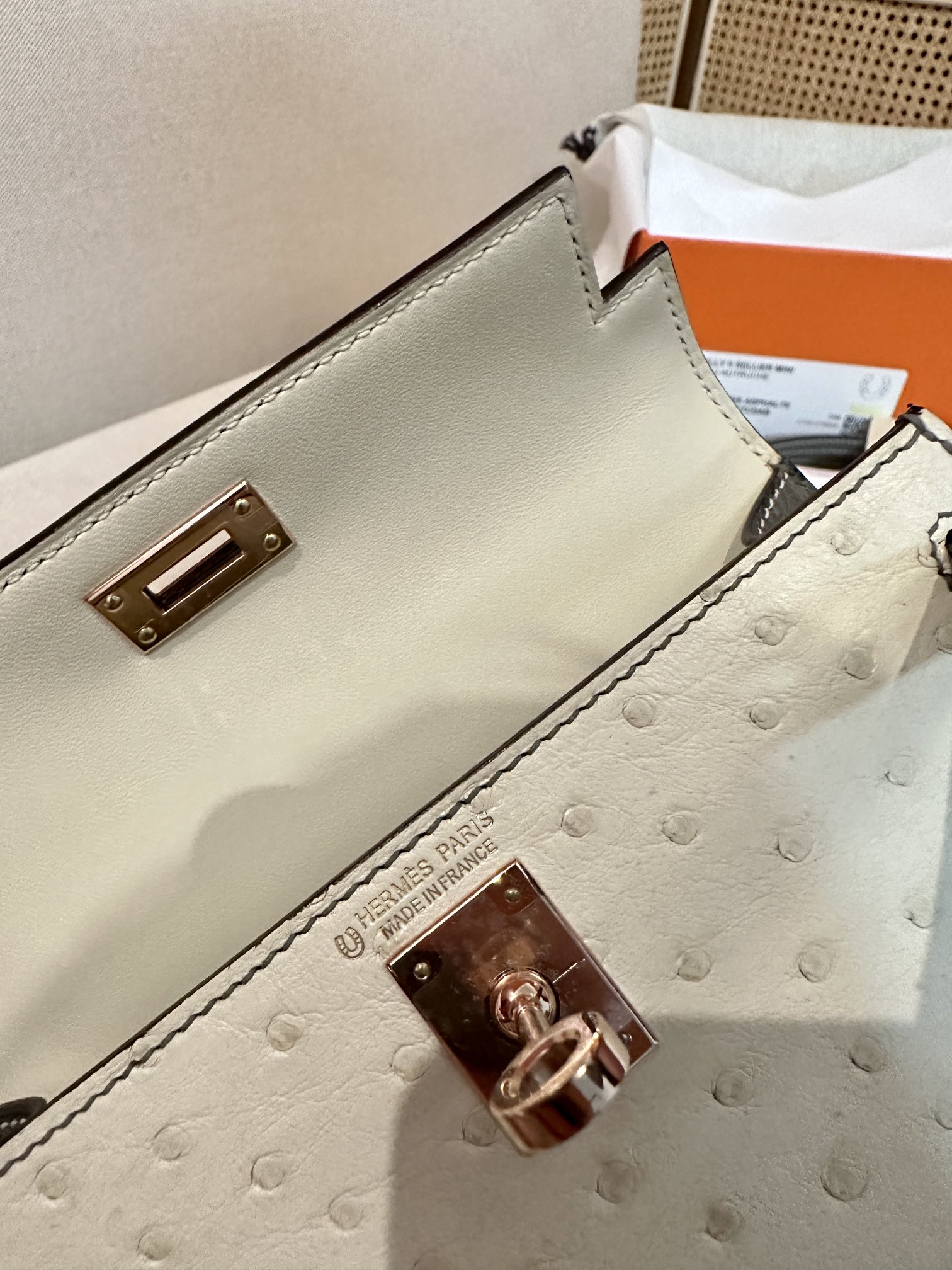 [TOP] HERMES Ostrich Skin Mini Kelly Bags - Gris Asphalt Paired With Beton - GHW