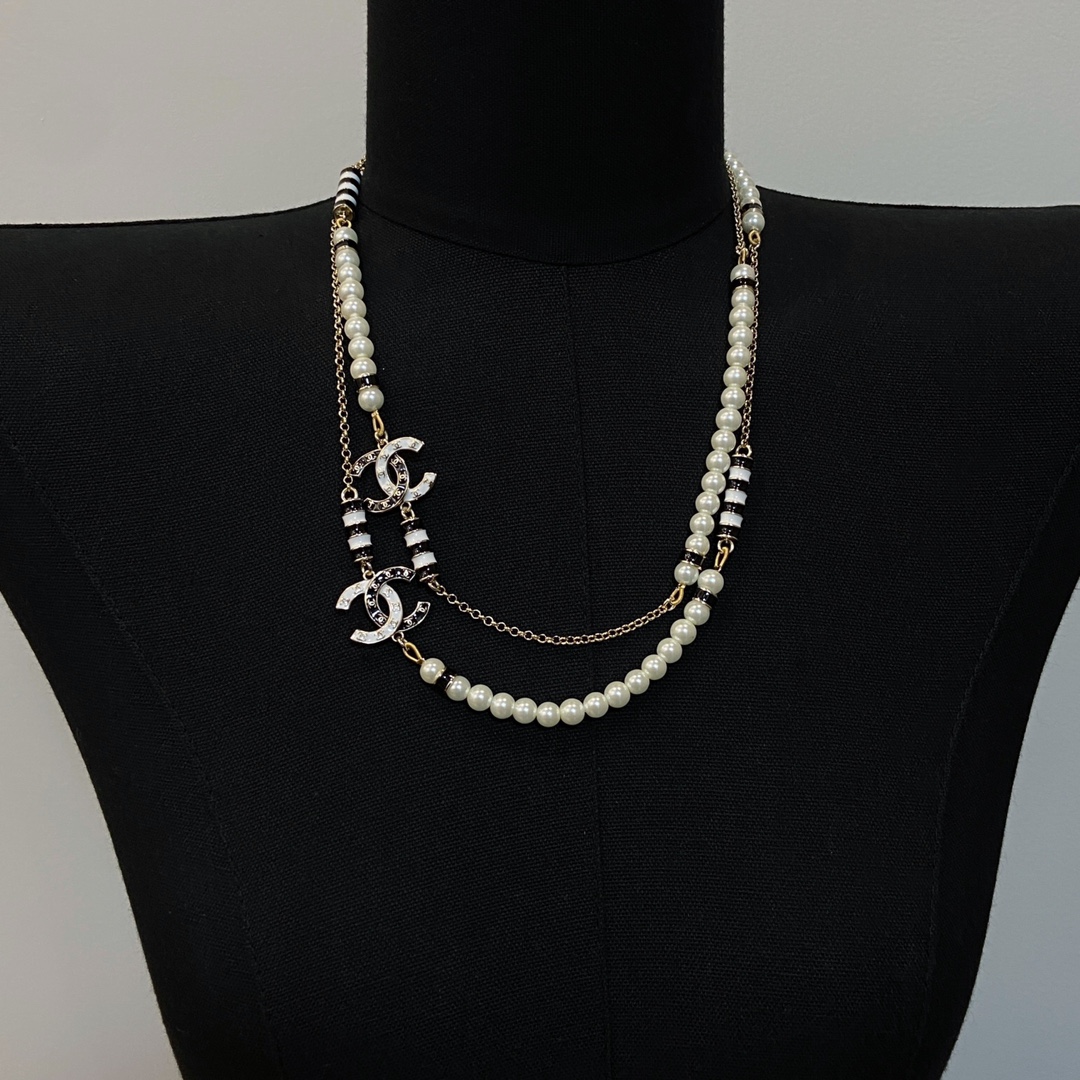 [TOP] CHANEL CC Sweater Chain with Pearl - Silver&Gold