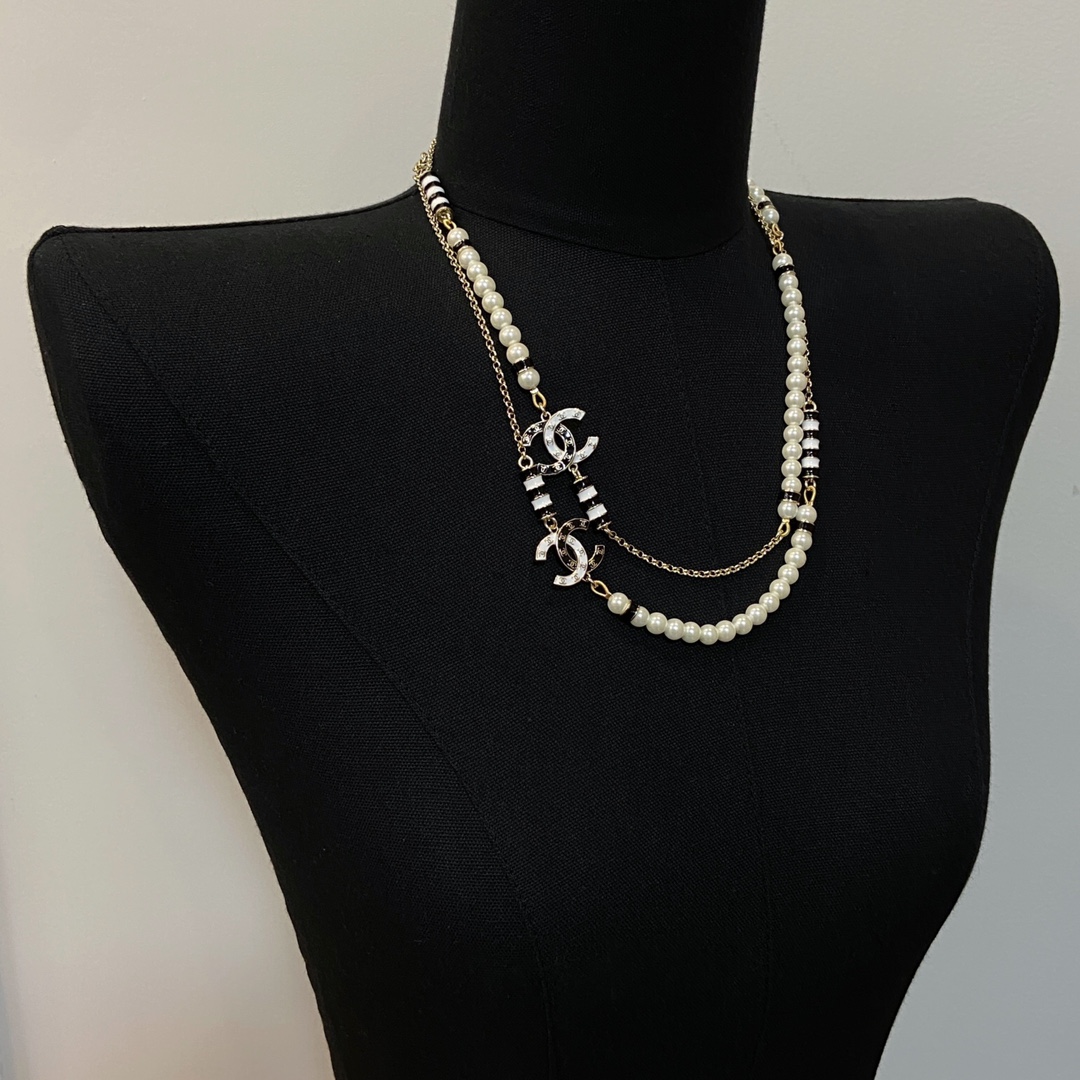 [TOP] CHANEL CC Sweater Chain with Pearl - Silver&Gold