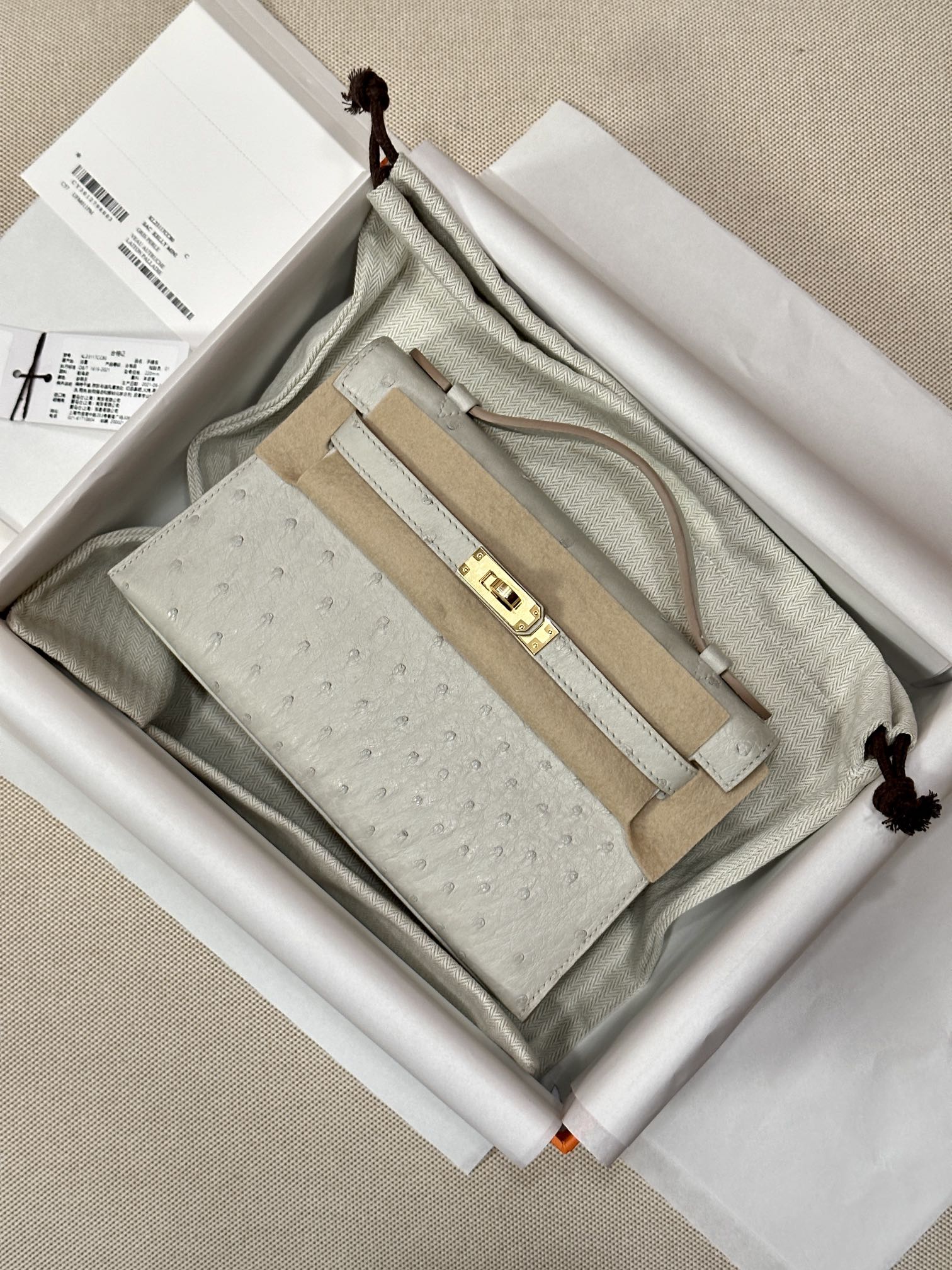 [TOP] HERMES Ostrich Skin Mini Kelly Bags - Gris Perle - GHW