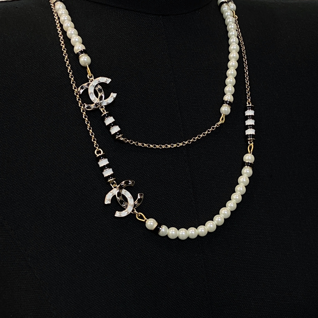 [TOP] CHANEL CC Sweater Chain with Pearl - Silver&Gold