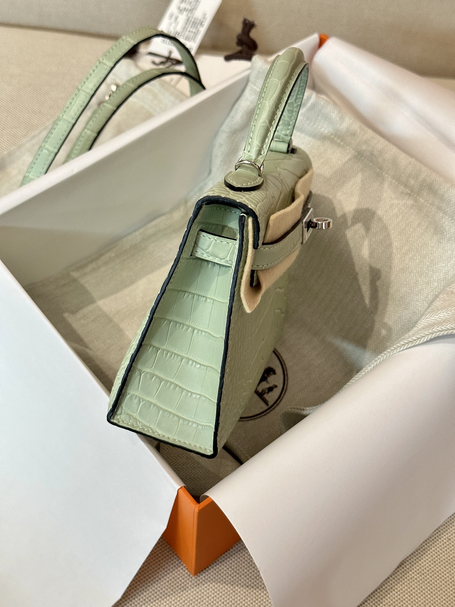 [TOP] HERMES Crocodile Skin Mini Kelly Bags - Menthe - SHW