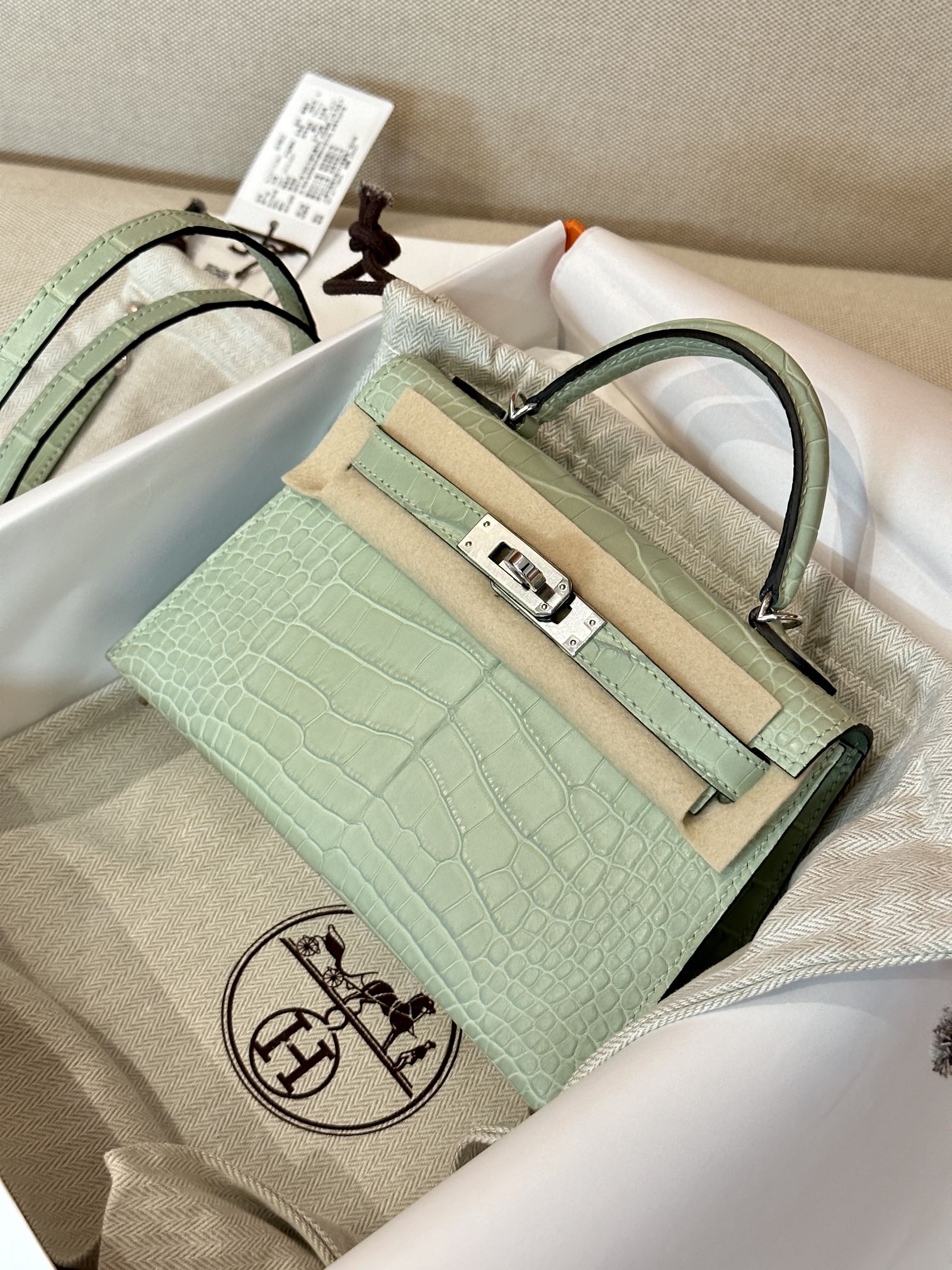 [TOP] HERMES Crocodile Skin Mini Kelly Bags - Menthe - SHW