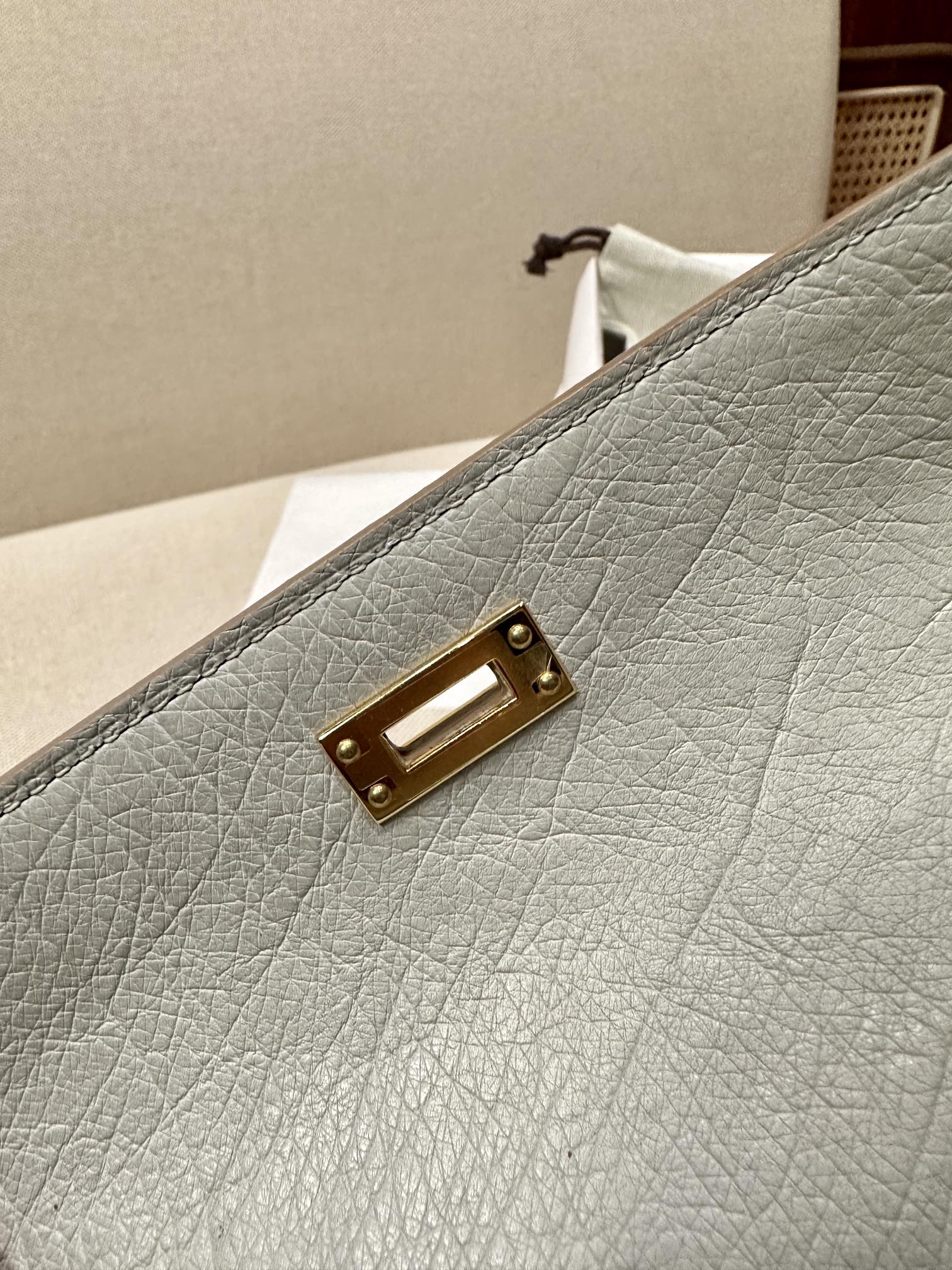 [TOP] HERMES Ostrich Skin Mini Kelly Bags - Gris Perle - GHW