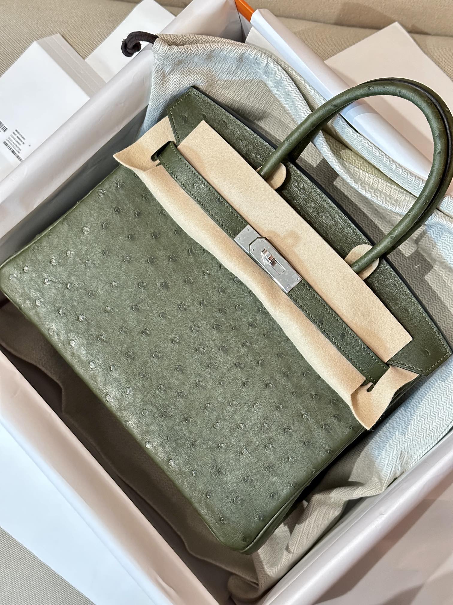[TOP] HERMES Ostrich Skin Birkin Bags 30cm - Olive Green & SHW