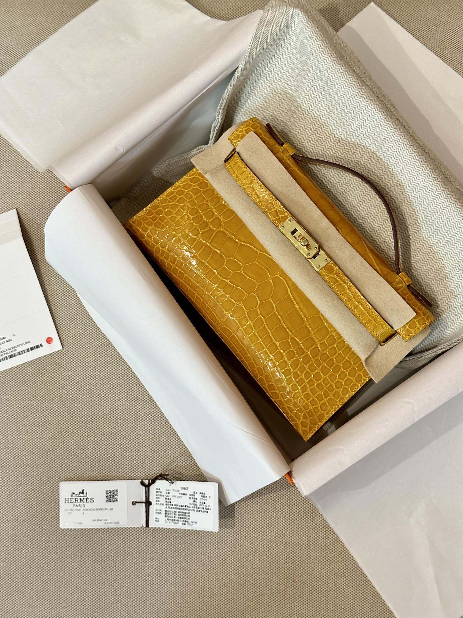 [TOP] HERMES Crocodile Skin Mini Kelly Bags - Jaune Ambre - GHW