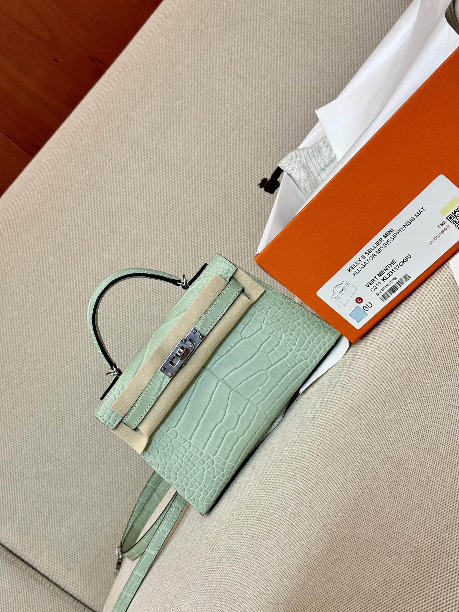 [TOP] HERMES Crocodile Skin Mini Kelly Bags - Menthe - SHW
