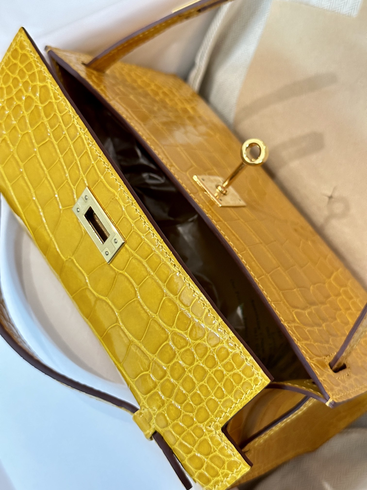 [TOP] HERMES Crocodile Skin Mini Kelly Bags - Jaune Ambre - GHW