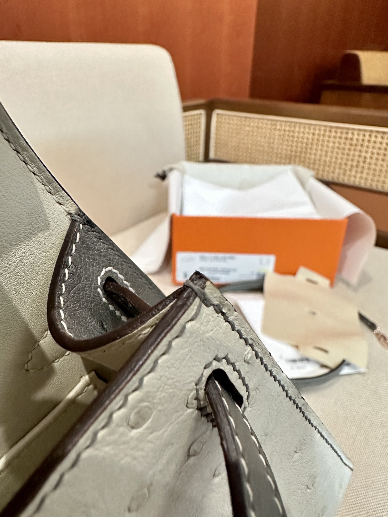 [TOP] HERMES Ostrich Skin Mini Kelly Bags - Gris Asphalt Paired With Beton - GHW