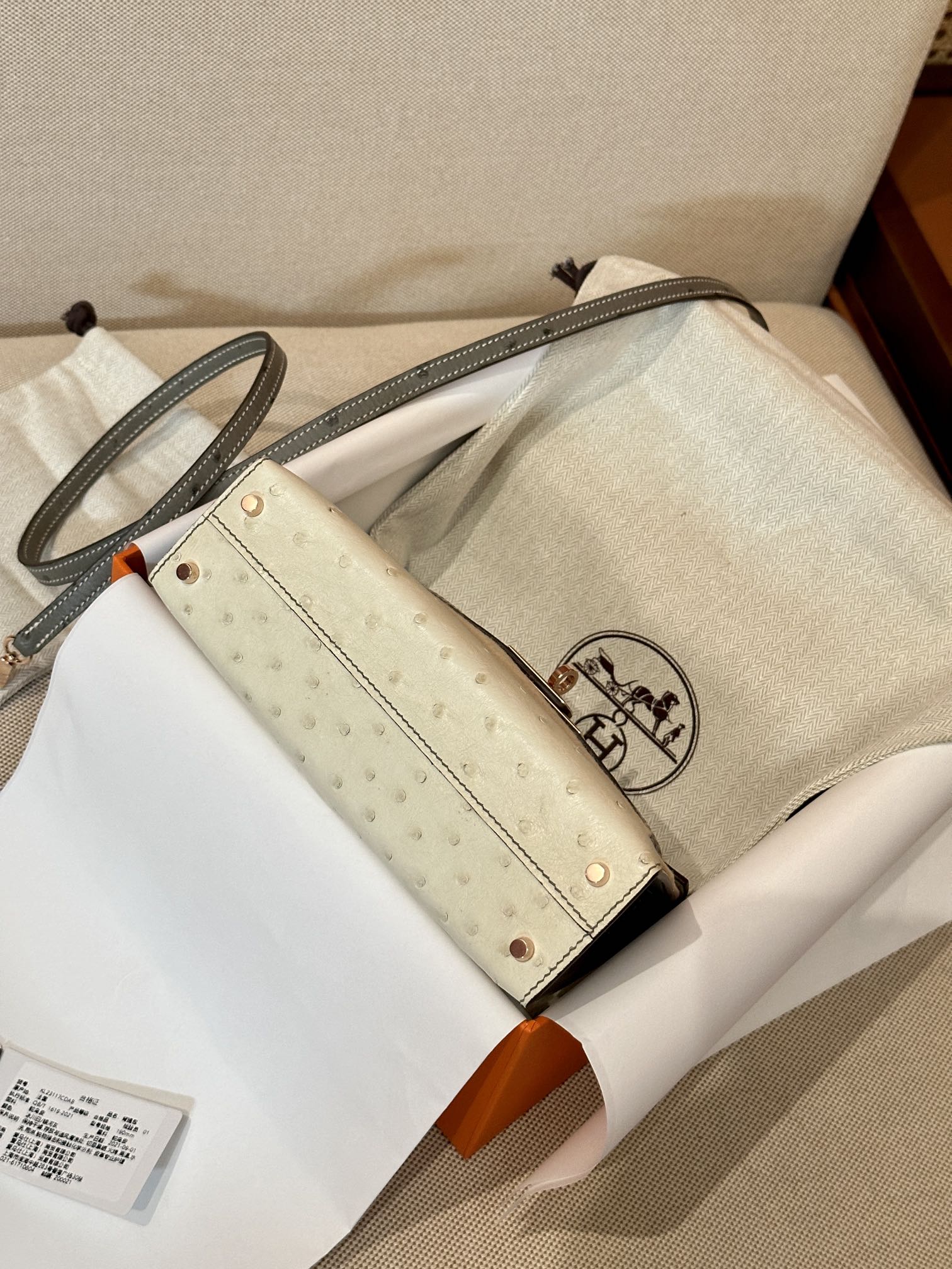 [TOP] HERMES Ostrich Skin Mini Kelly Bags - Gris Asphalt Paired With Beton - GHW