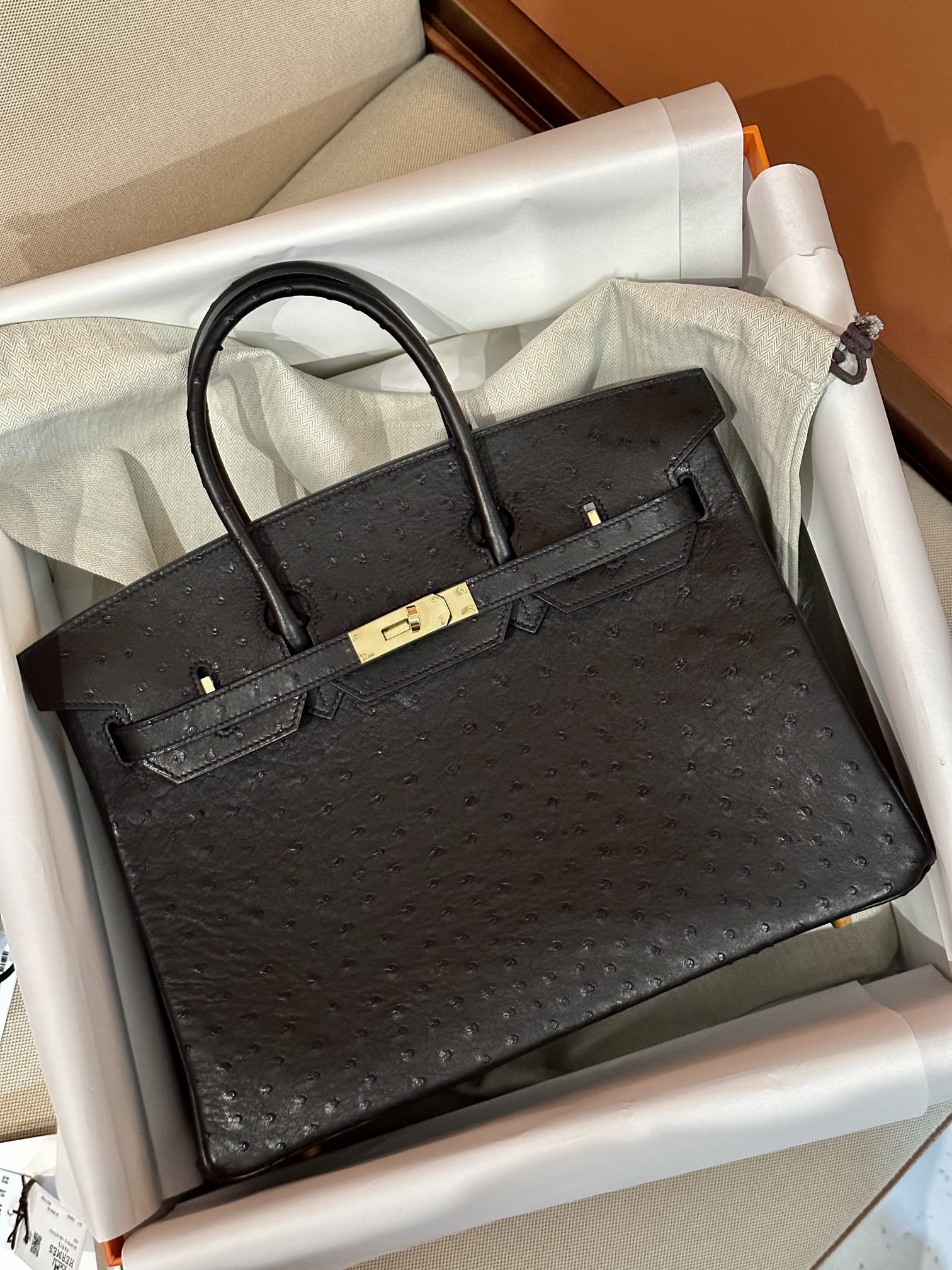 [TOP] HERMES Ostrich Skin Birkin Bags 35cm - Black&GHW