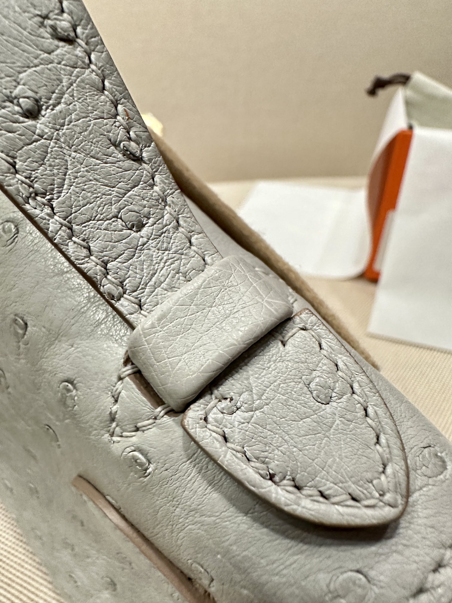 [TOP] HERMES Ostrich Skin Mini Kelly Bags - Gris Perle - GHW